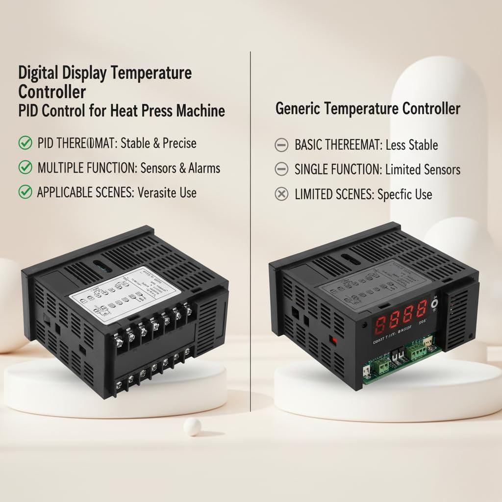 Digital Display Heat Press Temperature Controller Kit with PID Control for Heat Press Machines100-240V Adjustable Thermostat for Automotive Apparel Heat Transfer