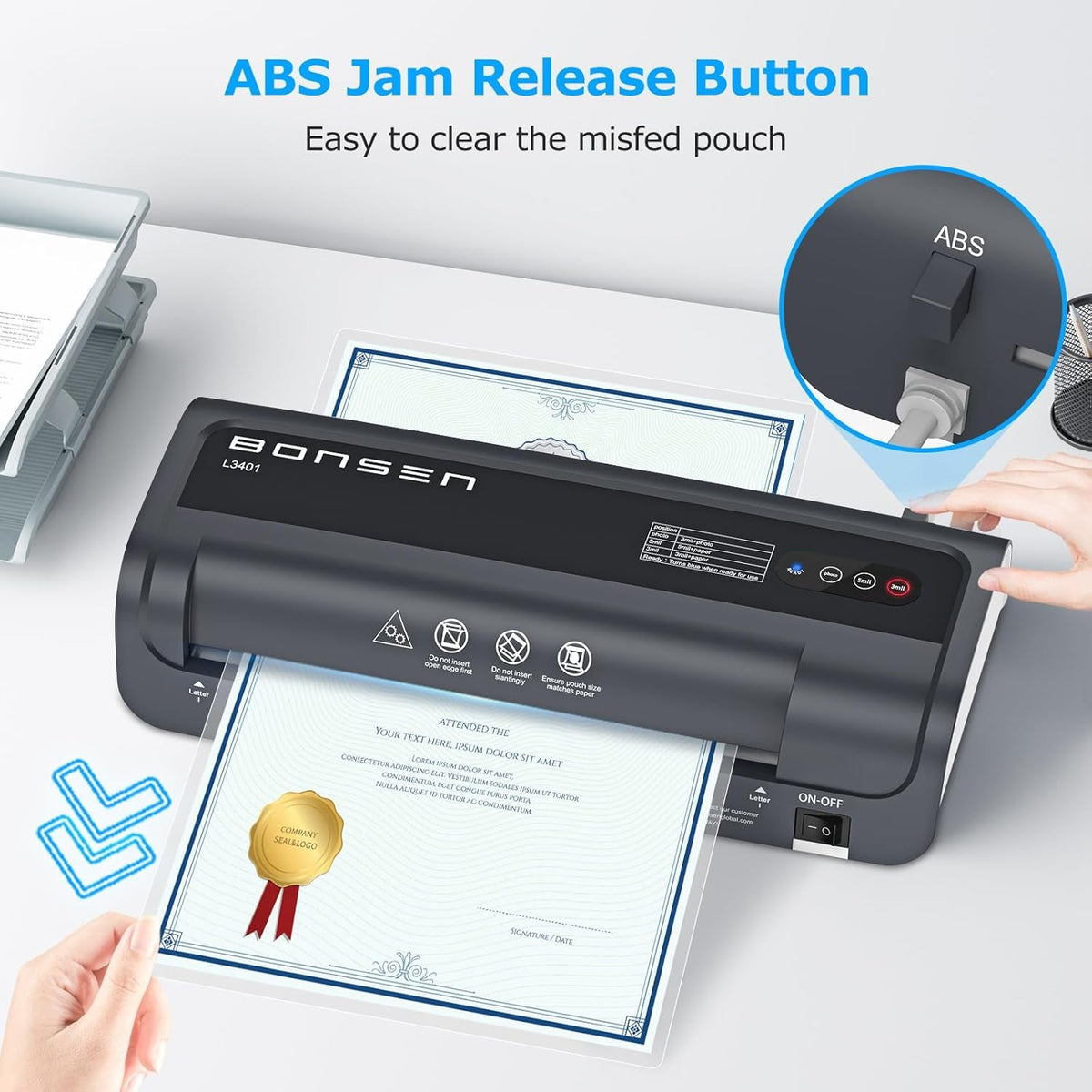 Bonsen 9-Inch Laminator Machine with 100 Sheets, Portable 4-In-1 Letter Size Thermal Laminating Machine with Jam-Free Tech for Teachers, DIY Crafting, Home Office Supplies, Black
