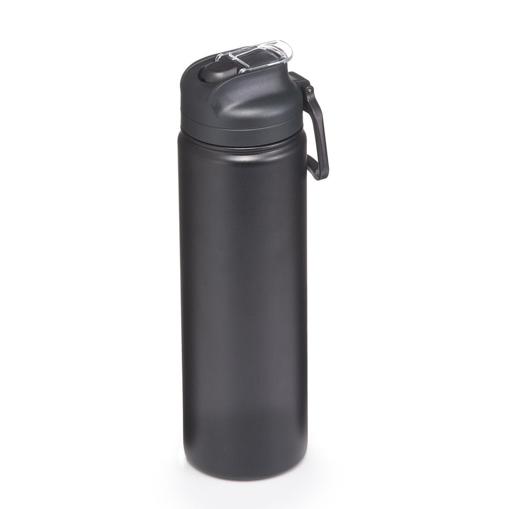 24 Fl Oz Rich Black Solid Print Insulated Stainless Steel Water Bottle with Flip-Top Lid