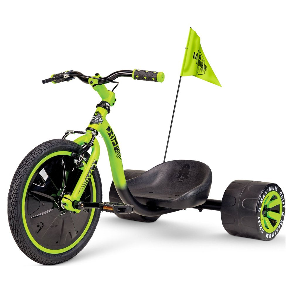 Drift Trike - Strong Steel Frame Tricycle - Adjustable Seat Black Green Machine for 5 Yrs +
