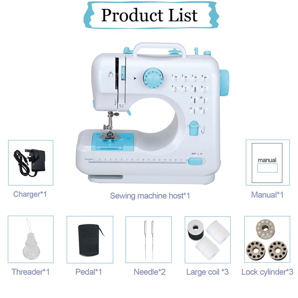 Portable Sewing Machine, Mini Sewing Machine Handheld Electric Sewing Machines 12 Stitches for Beginners Kids - Blue