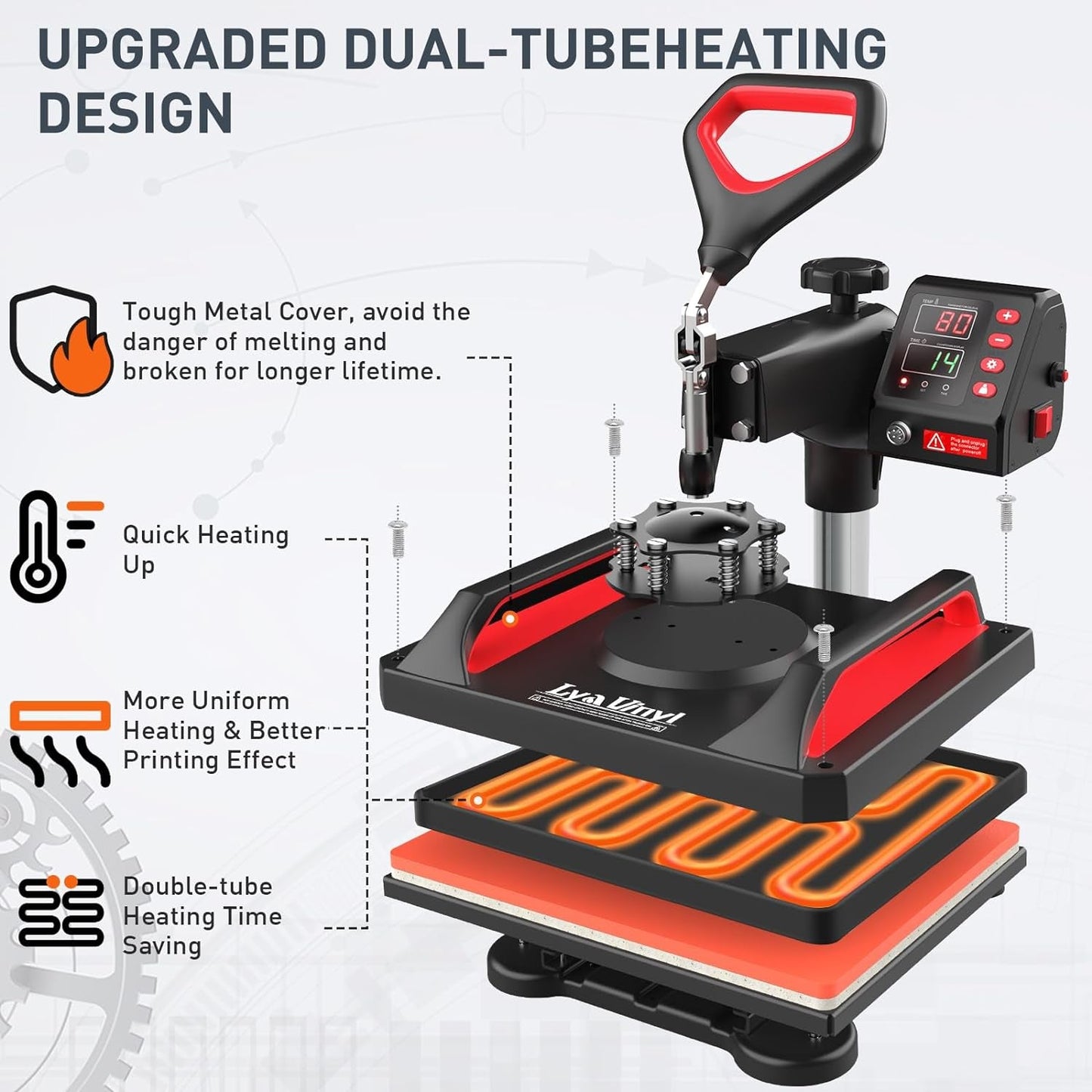 Heat Press, 12" X 15" Heat Press Machine - 5 in 1 Combo Swing Away T-Shirt Sublimation Transfer Printer, Including Mug and Hat Accessories