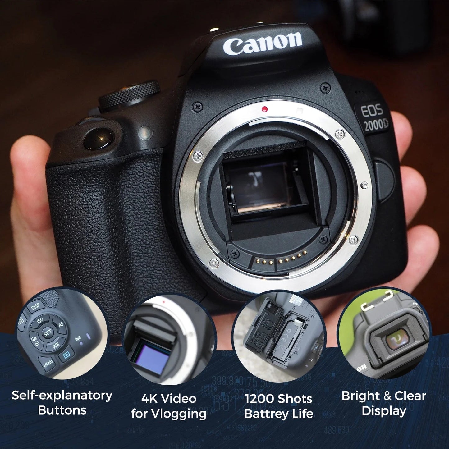 Canon EOS 2000D / Rebel T7 DSLR Camera with 18-55Mm Lens (International Model) Bundle with Filter, Bag & SDXC Memory Card
