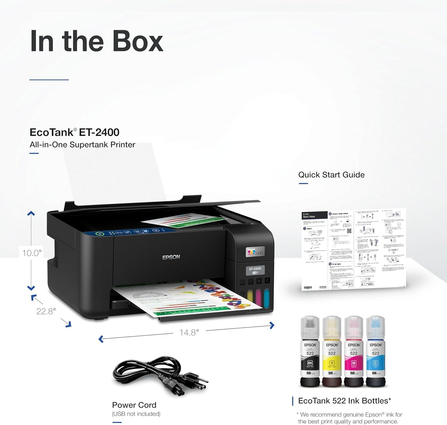 Epson® Ecotank ET-2400 Wireless Inkjet All-In-One Cartridge-Free Supertank Color Printer