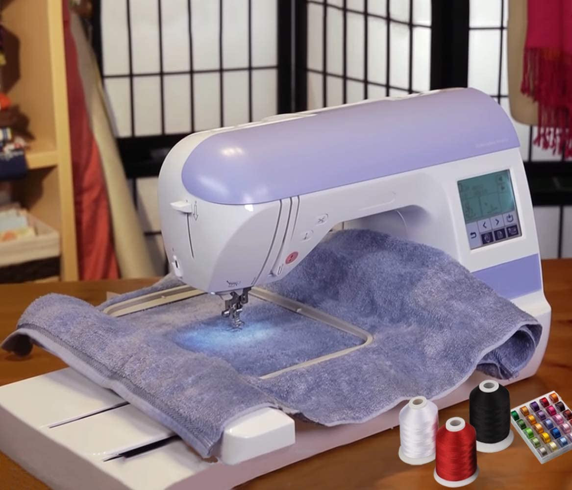 Simthread 63 Colors Polyester Compatible with Brother Embroidery Machine Thread Kit 40 Weight Compatible with Brother Babylock Janome Singer Pfaff Husqvarna Bernina Embroidery Sewing Machines 550Y