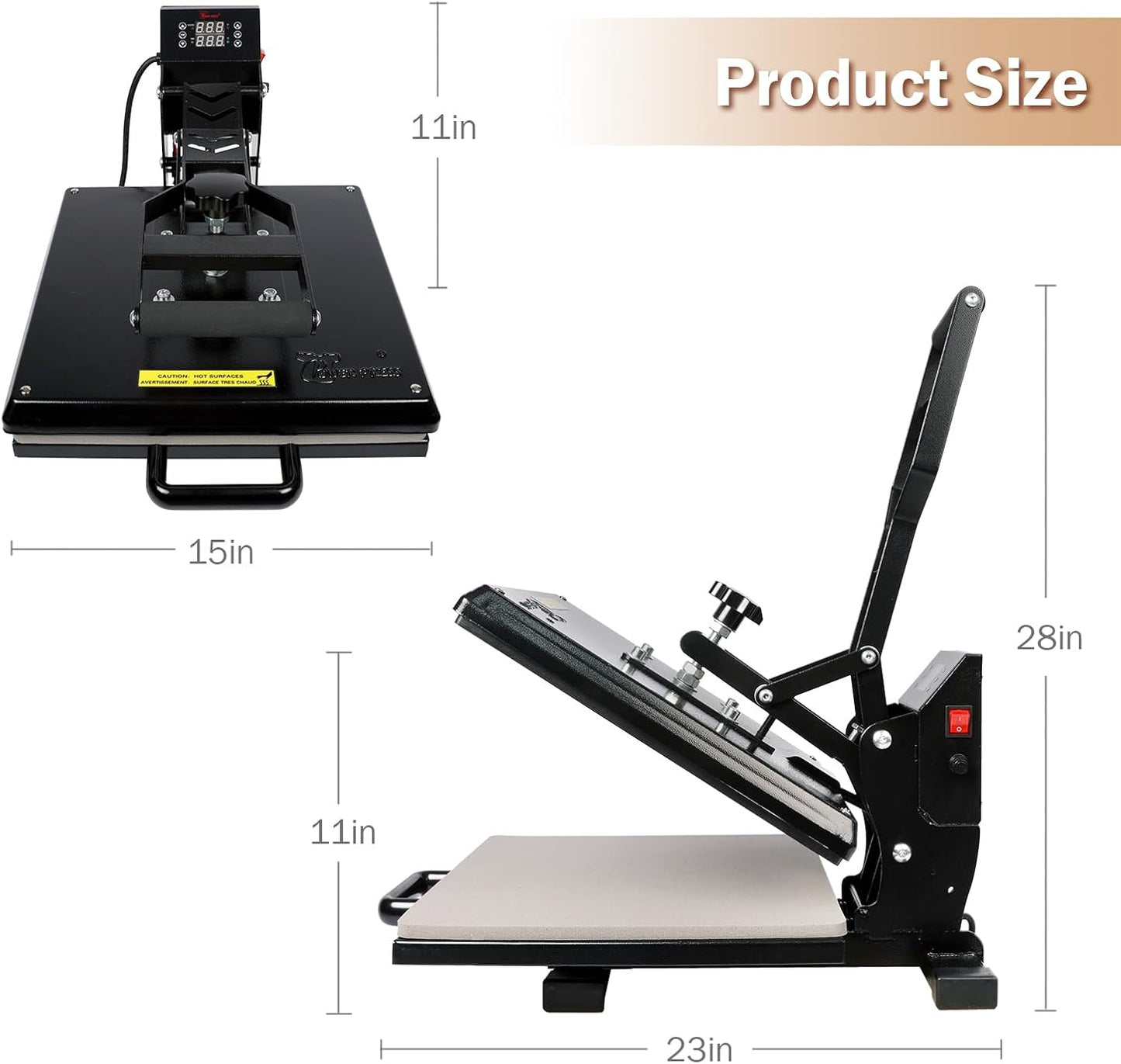 Powerpress Industrial-Quality Digital Sublimation Heat Press Machine for T Shirt, 15X15 Inch, Black