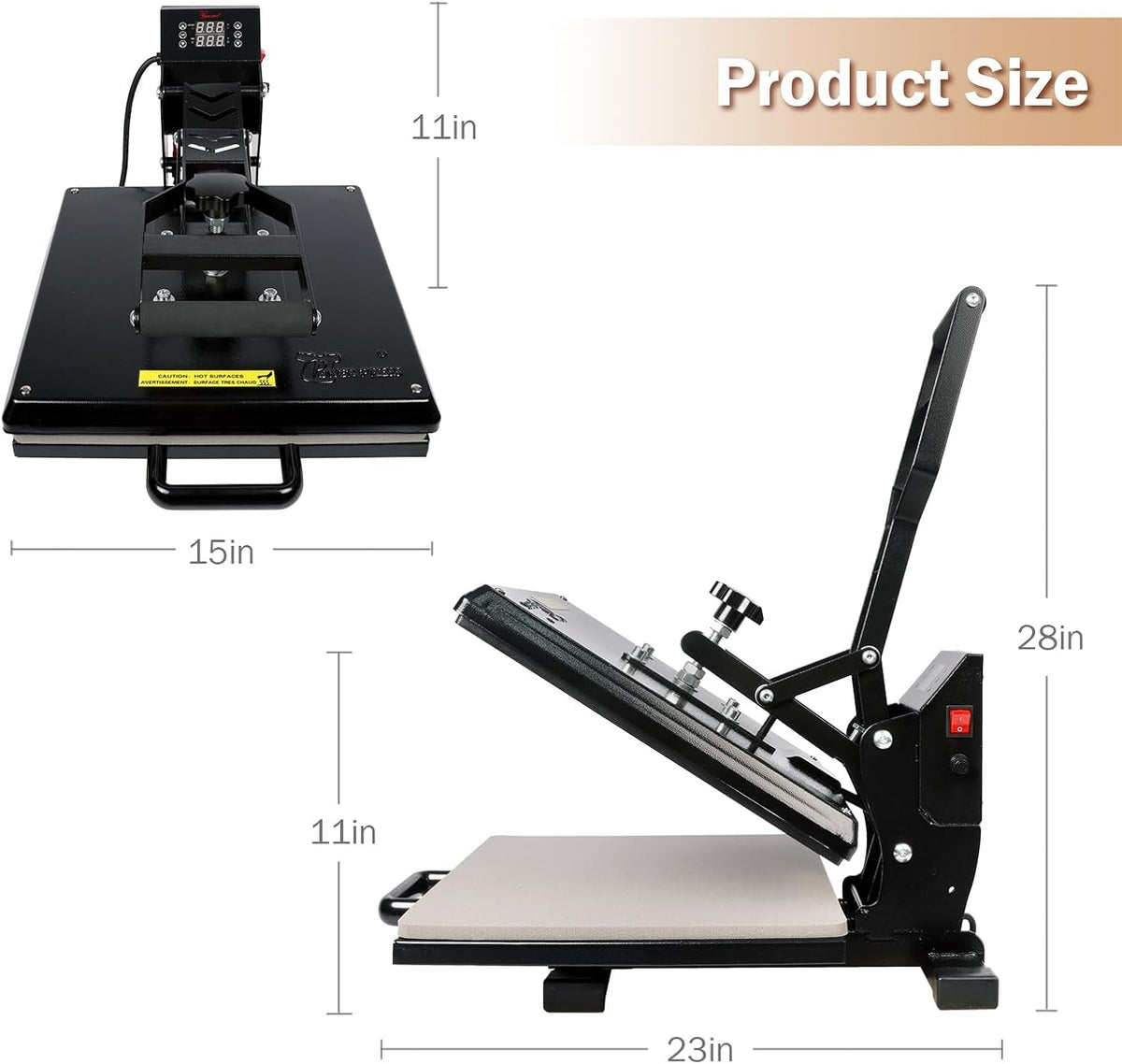 Powerpress Industrial-Quality Digital Sublimation Heat Press Machine for T Shirt, 15X15 Inch, Black