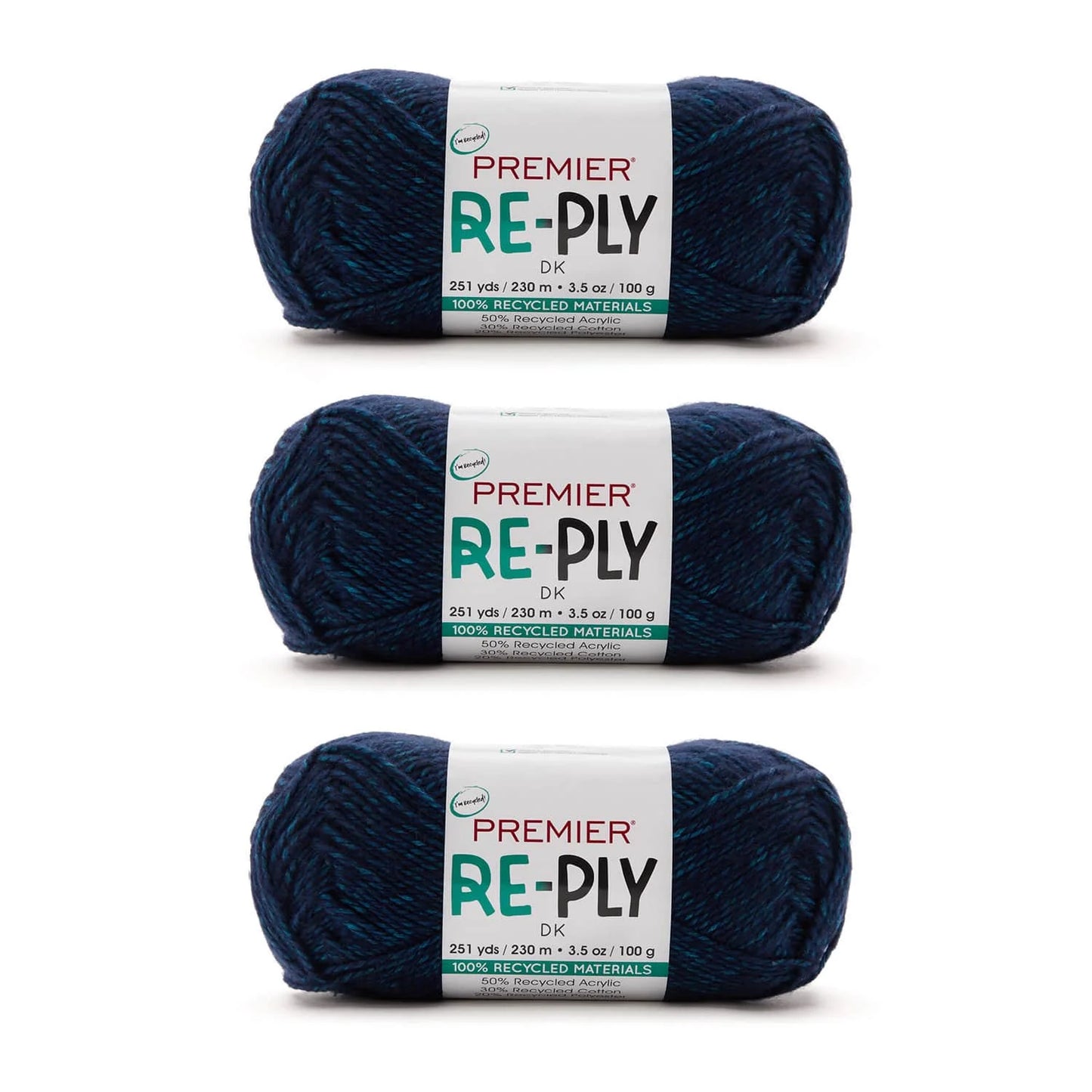 Re-Ply Bag of 3, Light Weight, Recycled Acrylic Cotton Blend Yarn