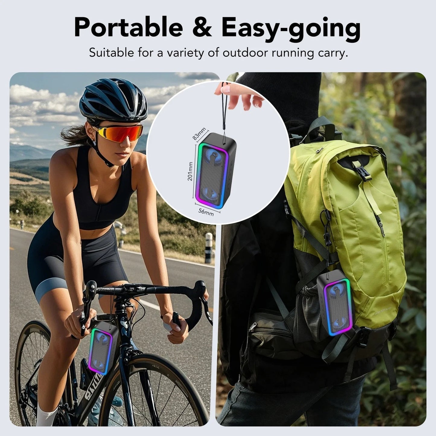 Portable Bluetooth Speaker IP7 Waterproof, 40W Loud Sound Wireless Ultra Bluetooth Speaker, 30H Playtime, Deep Bass, Colorful LED Lights, BT5.4, Suitable for Home/Party/Outdoor/Beach/Gift Black