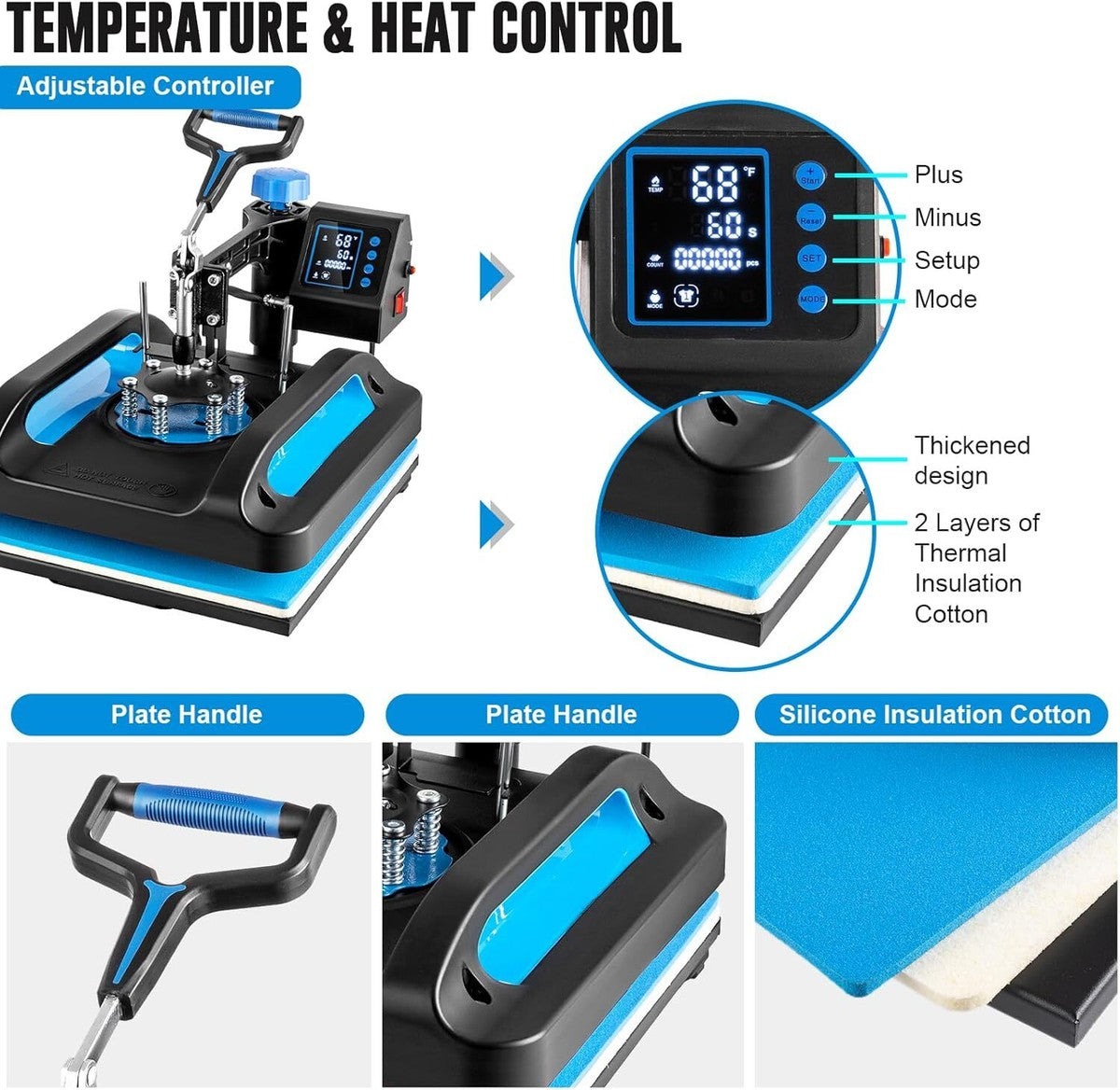 8IN1 Combo Heat Press Machine 12"x10" Sublimation Transfer T-Shirt Mug Plate Hat