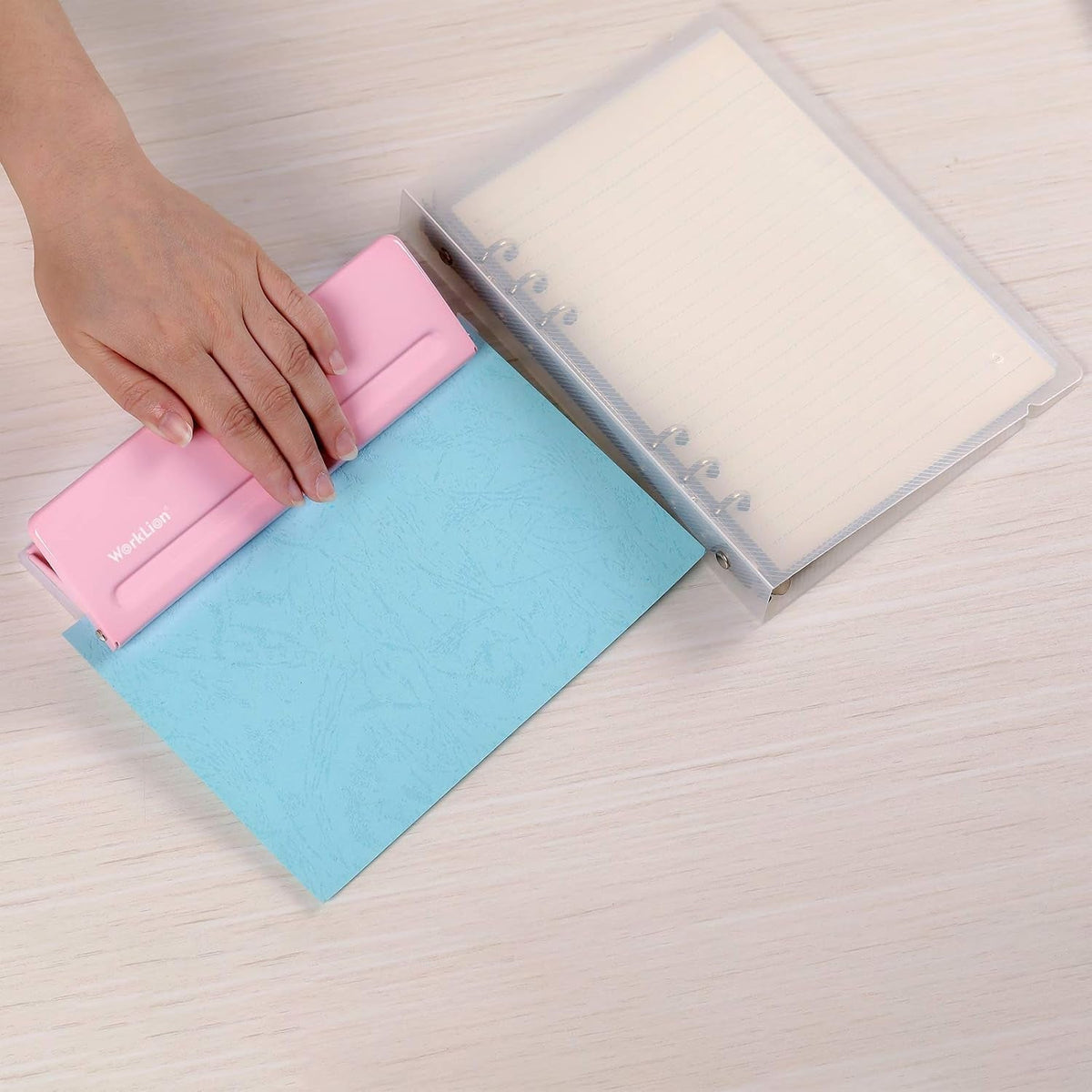 WORKLION Adjustable 6 Hole Punch: Metal Six Hole Puncher for Planners and 6-Ring Binders with 6 Sheet Capacity for A4 / A5 / A6 / Personal/Pocket Size (Pink)