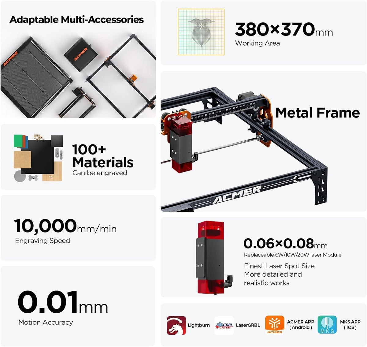 Laser Engraver Machine, P1 S Pro 10W(10000Mw) Cutting Machine 380X370Mm Large Area, Wifi Control, Engraves Wood Acrylic Leather Glass Metal for DIY, Crafts & for Small Business
