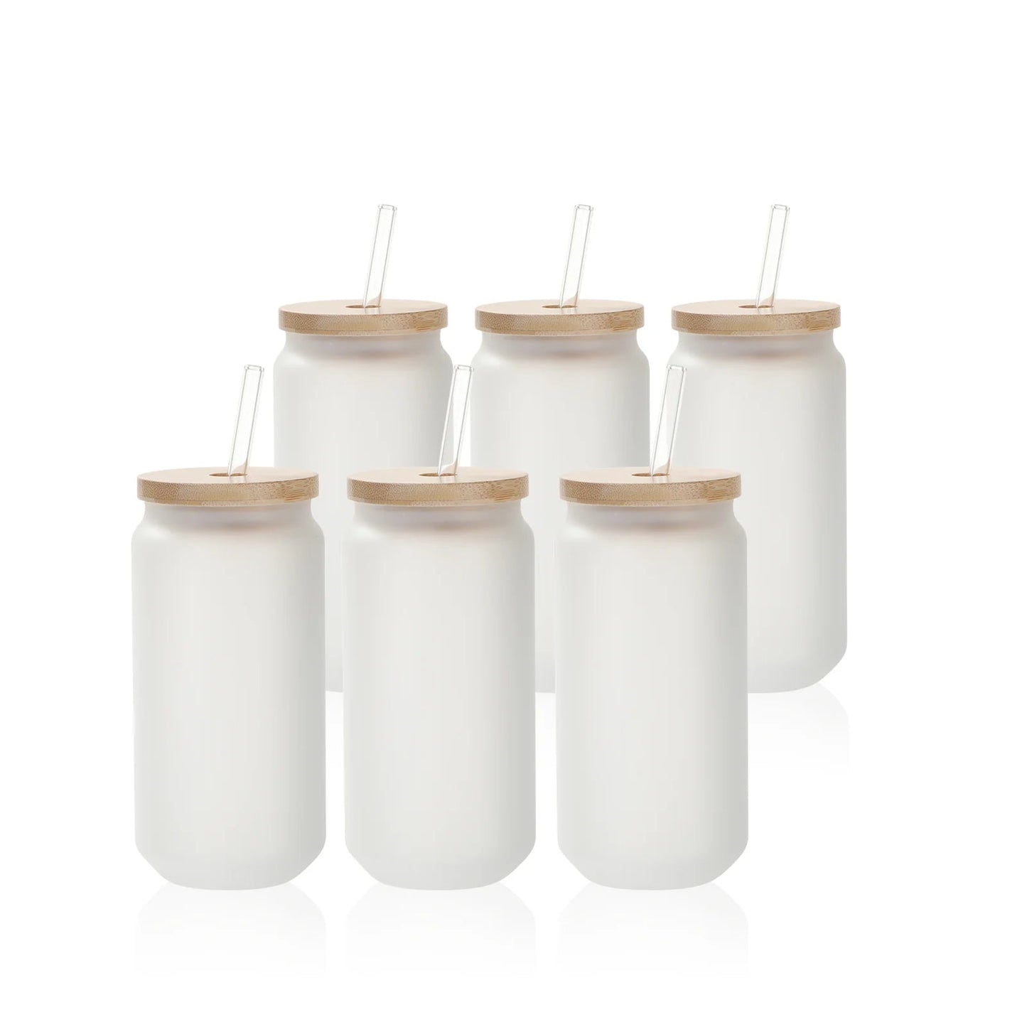 Wholesale 18 OZ Sublimation Blanks Glass Cans Tumblers Frosted Bulk with Bamboo Lid and Glass Straw 12 Pack & 60 Pack & 120 Pack