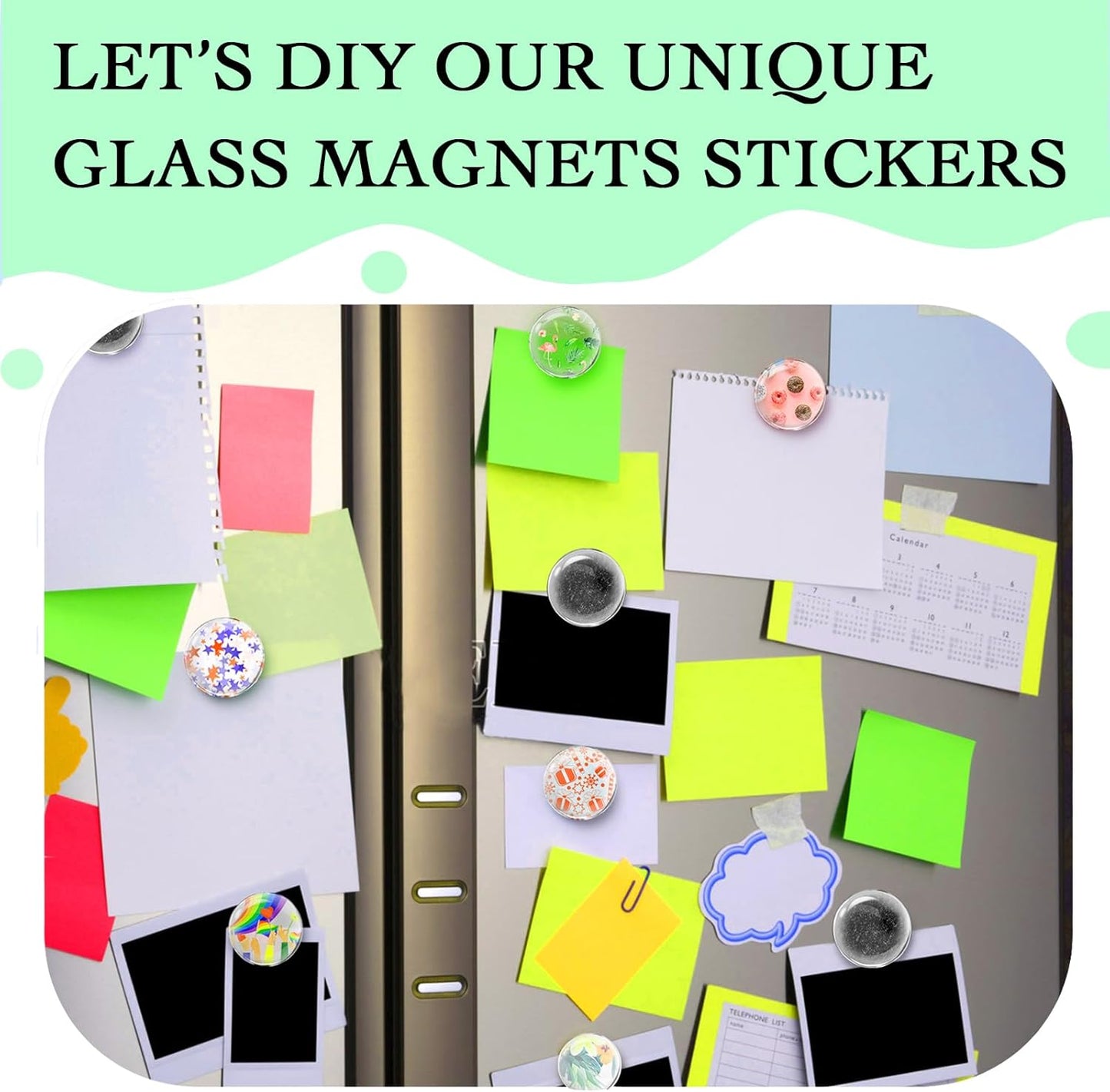 97Pcs DIY Fridge Magnets Craft Set Include 1-Inch Paper Punch,Craft Magnets Glass Ceramic Ferrite Magnet with Adhesive Backing and Clear Glass Cabochons for Refrigerator (48 Sets,1 Inch, Round)