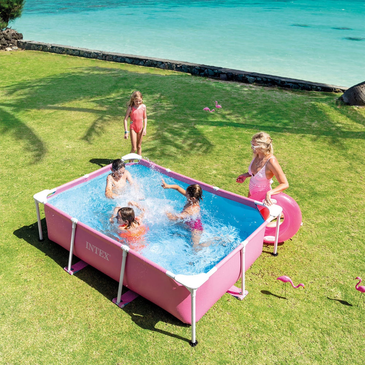 Rectangular Metal Frame 7Ft X 23In above Ground Swimming Pool, Pink