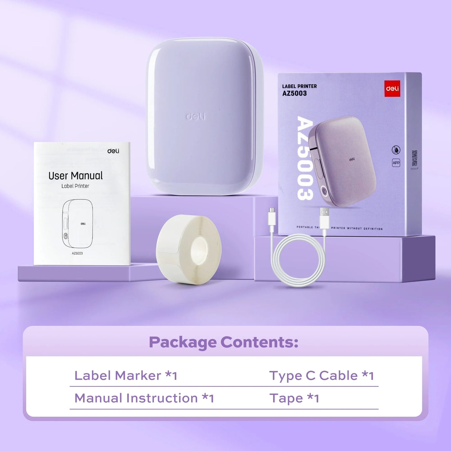 Label Maker Machine, Portable Bluetooth Label Printer with Tape, Inkless Label Maker Handheld for Home Office Organization, Purple