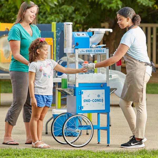 Carnival King Royalty Series SCM350R Reinforced Cabinet Sno-Cone Machine with Cup Dispenser and Cart