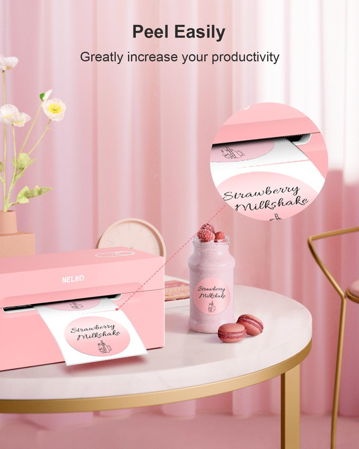 Nelko Genuine 2 Inch Pink Circle Thermal Stickers Labels, Compatible with Nelko PL70E Label Printer, Self-Adhesive for Small Businesses, DIY Logo Design, Customized Stickers, QR Code 750 Labels/Roll