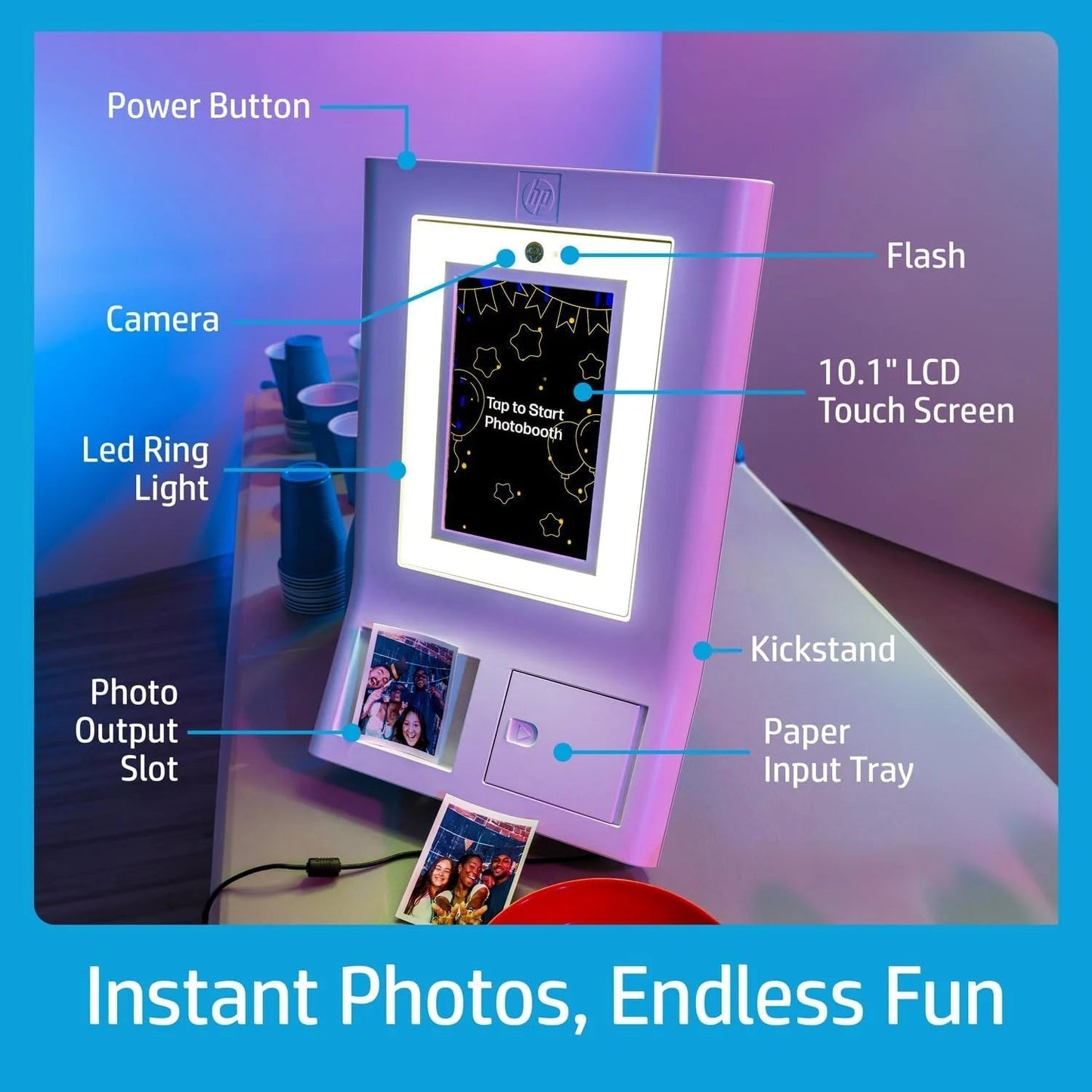 Sprocket Photo Booth Printer, 10.1 Inch Touchscreen, 3X4 Prints, White