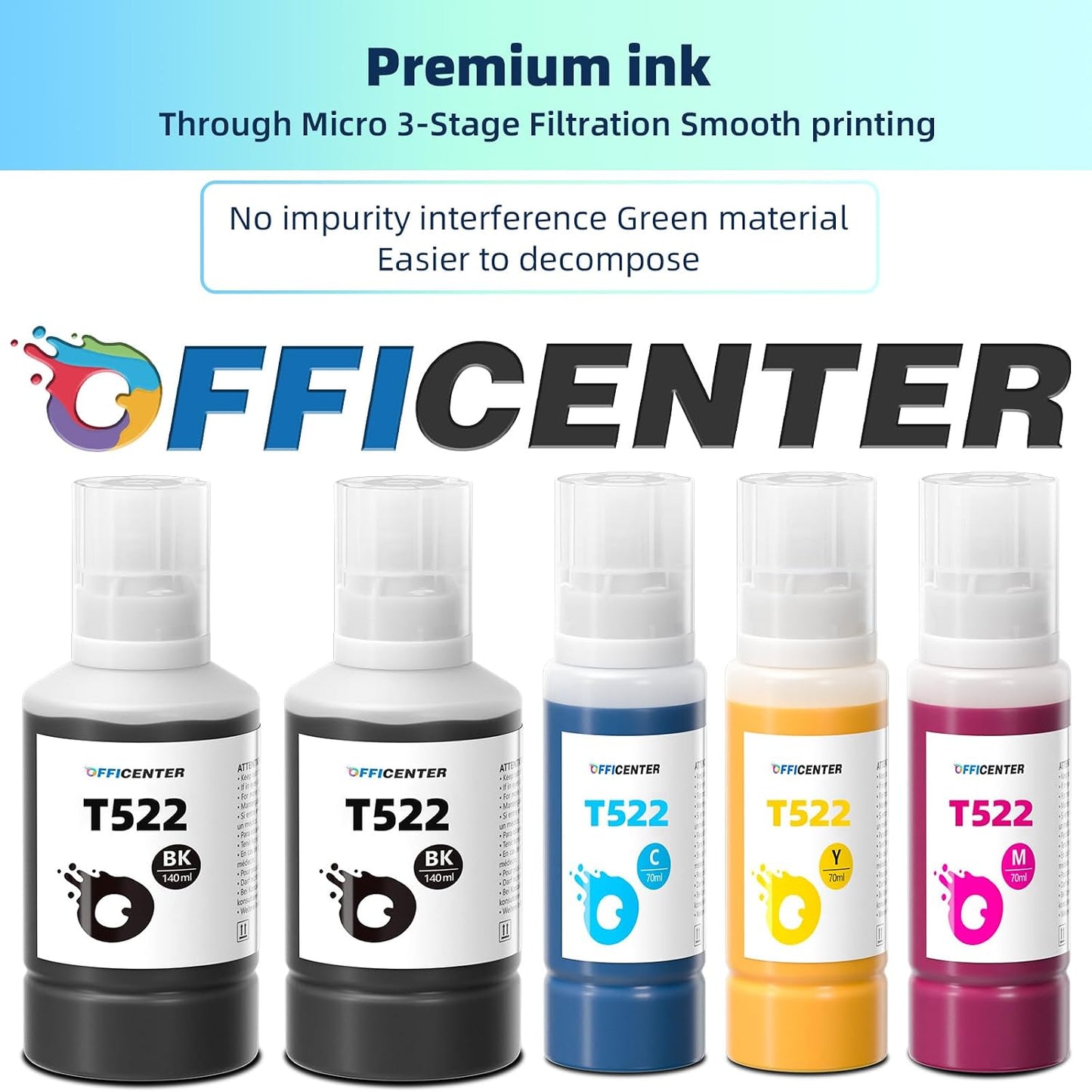 OFFICENTER T522 522 Ink Refill Bottles for ET-2760 ET-4760 ET-2750 ET-2720 ET-3760 ET-2850 ET-15000 ET-2800 ET-4700 ST-4000 ST-2000 ET-3710 ET4810 ET-3850 ET-3750 ET-2803 Printer (2BK C M Y)