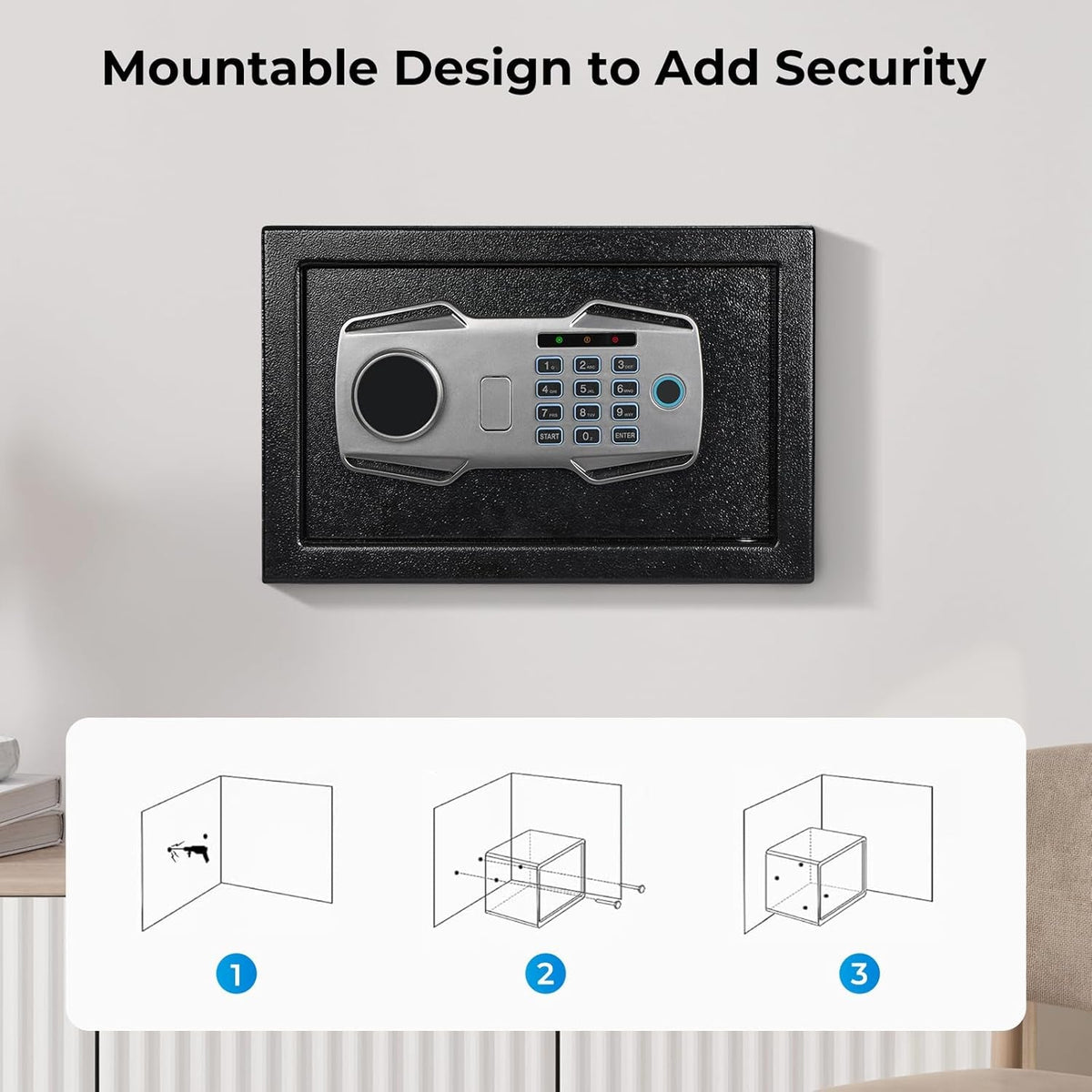 MUNBYN Biometric Fingerprint Safe with Alarm System, 3-Way Access Lock Box with Electronic Keypad, Display Screen & USB-C Port for Home & Office, Document, Jewelry and Cash Protection