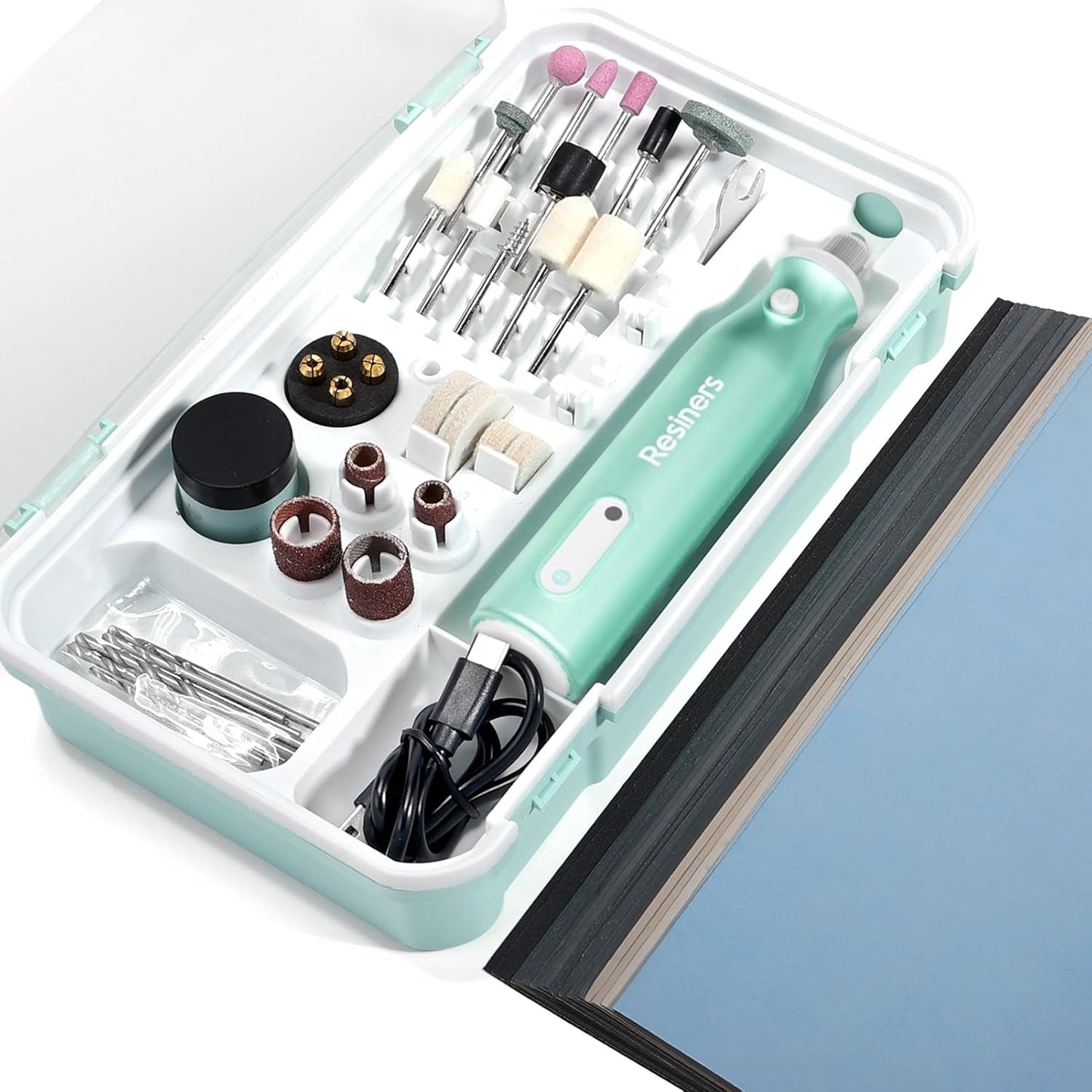 Cordless Rotary Tool Kit, Electric Resin Drill & Polishing Kit, 5-Speed Adjustable, 54Pcs Jewelry Making Kit, Professional Machine for Resin Molding, Manicure, Wooden DIY Crafts