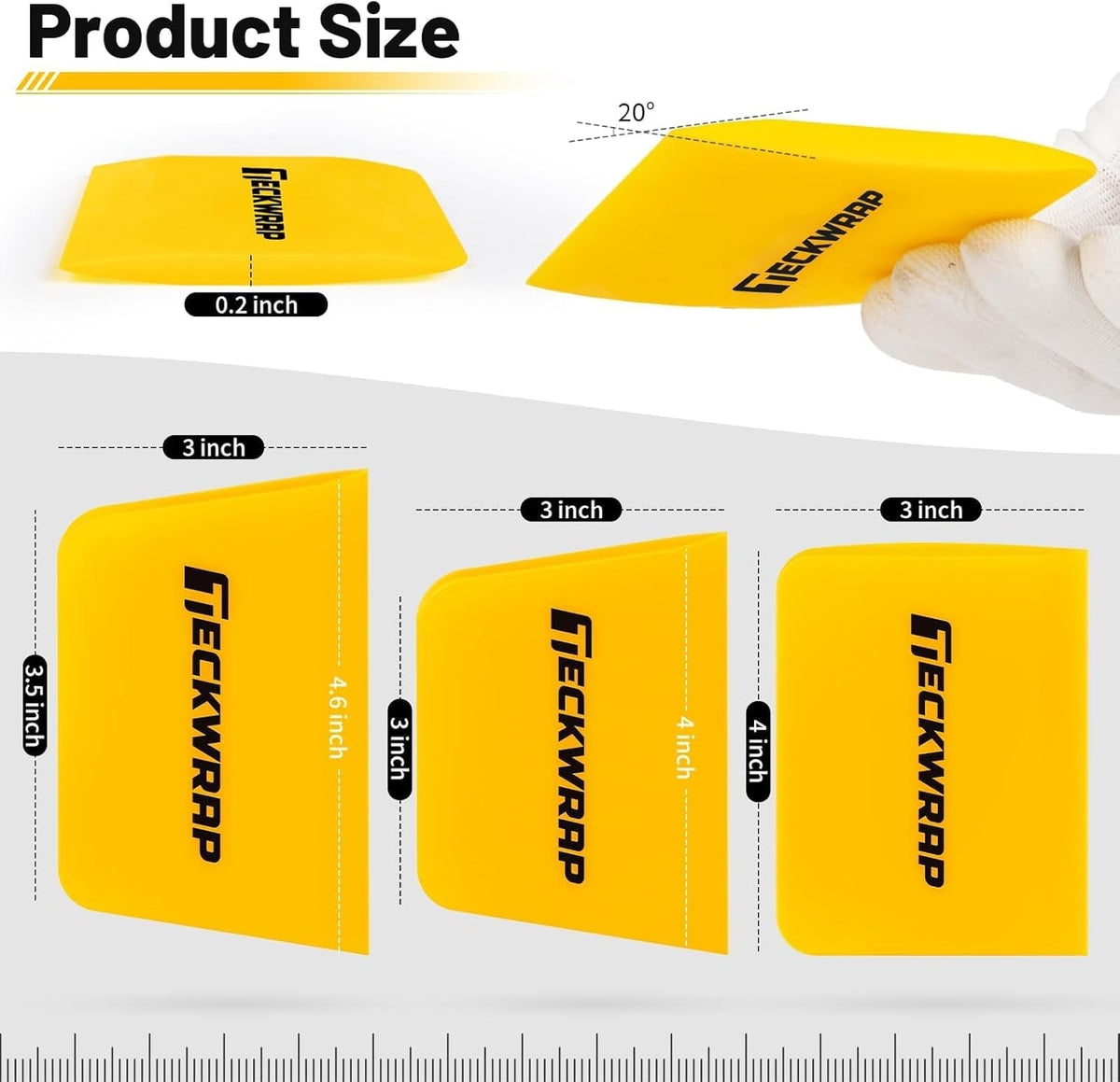 TPU Squeegee for Vinyl Wrap, PPF Tint Squeegee Set Rectangle and Trapezoid Scraper Tools for Car Wrap, Window Tint, and Decal Application (Yellow, 3 Pack)