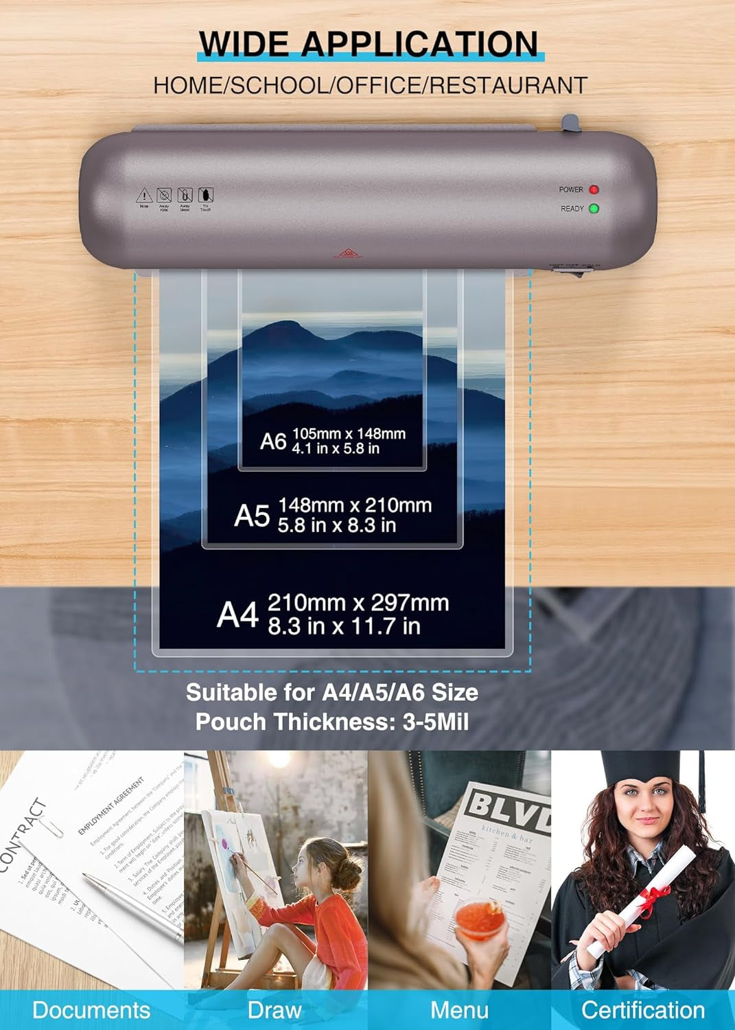 Laminator, A4 Laminator Machine, 9 Inch with 6 In-1 Personal Desktop Laminator Hot & Cold Laminator Kit with Laminating Sheets 30Pcs, Fast Warm Laminator for Office, School, Home, Business, Creative
