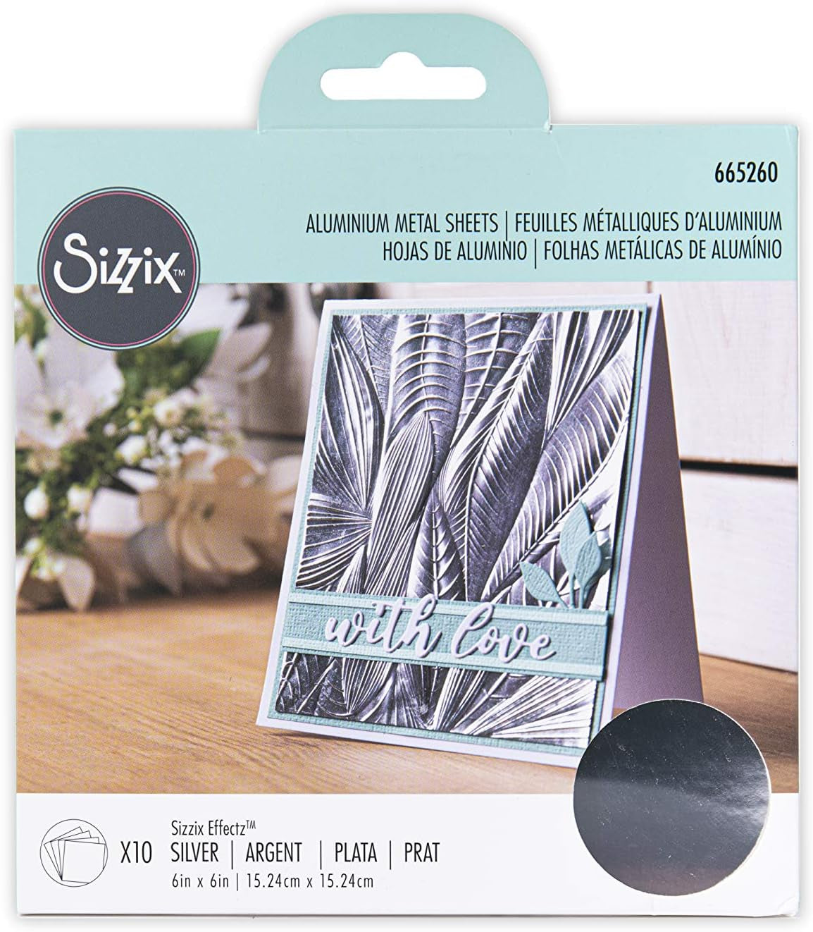 Sizzix Surfacez Alum Metal Sheets 665260, 6" X 6" Reflective Metallic Craft Boards Silver, 10PK