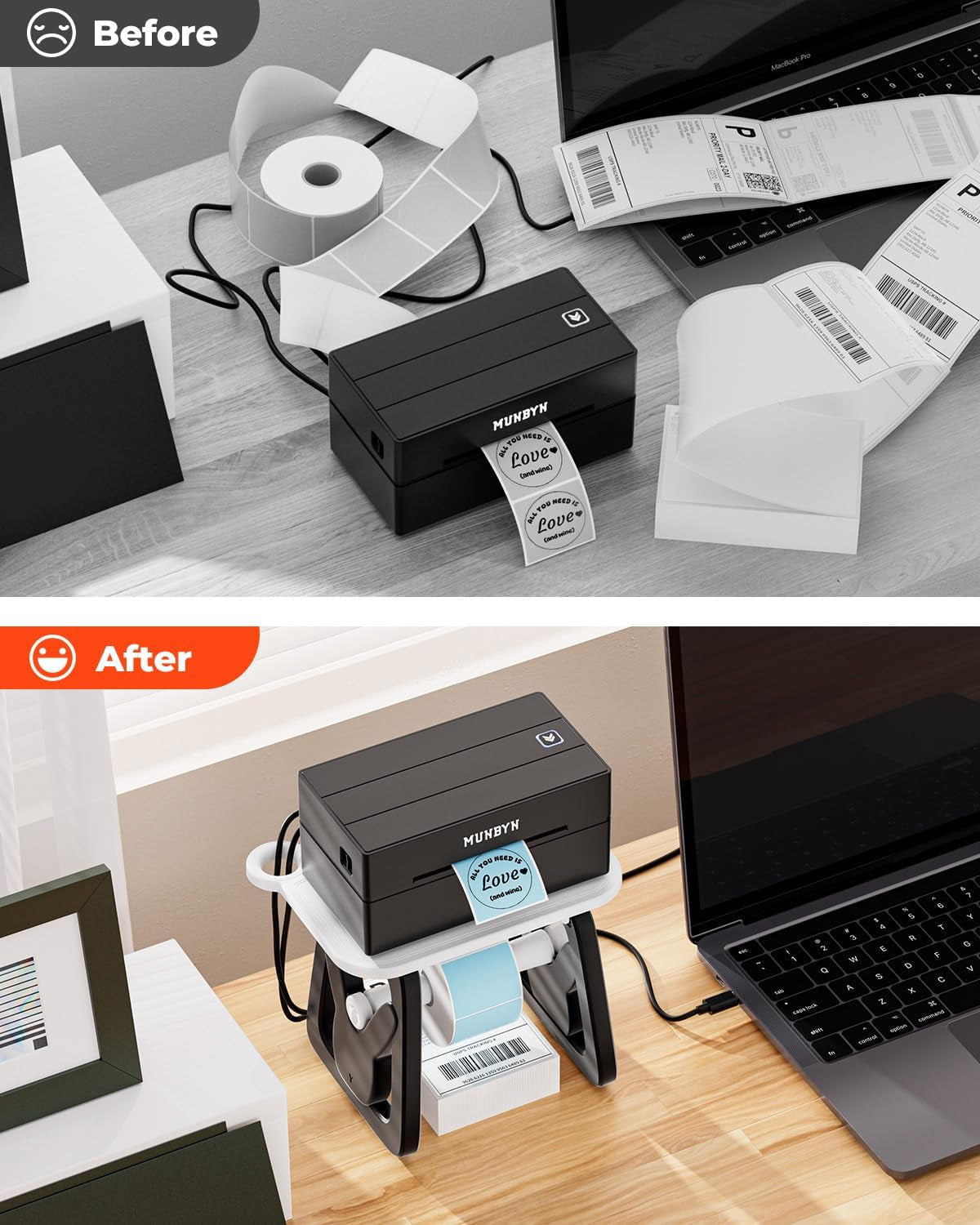 MUNBYN Label Holder for Rolls and Fanfold Labels, Thermal Sticker Holder for Desktop Thermal Printer, Accessory Supplies for Home, Office, Small Business