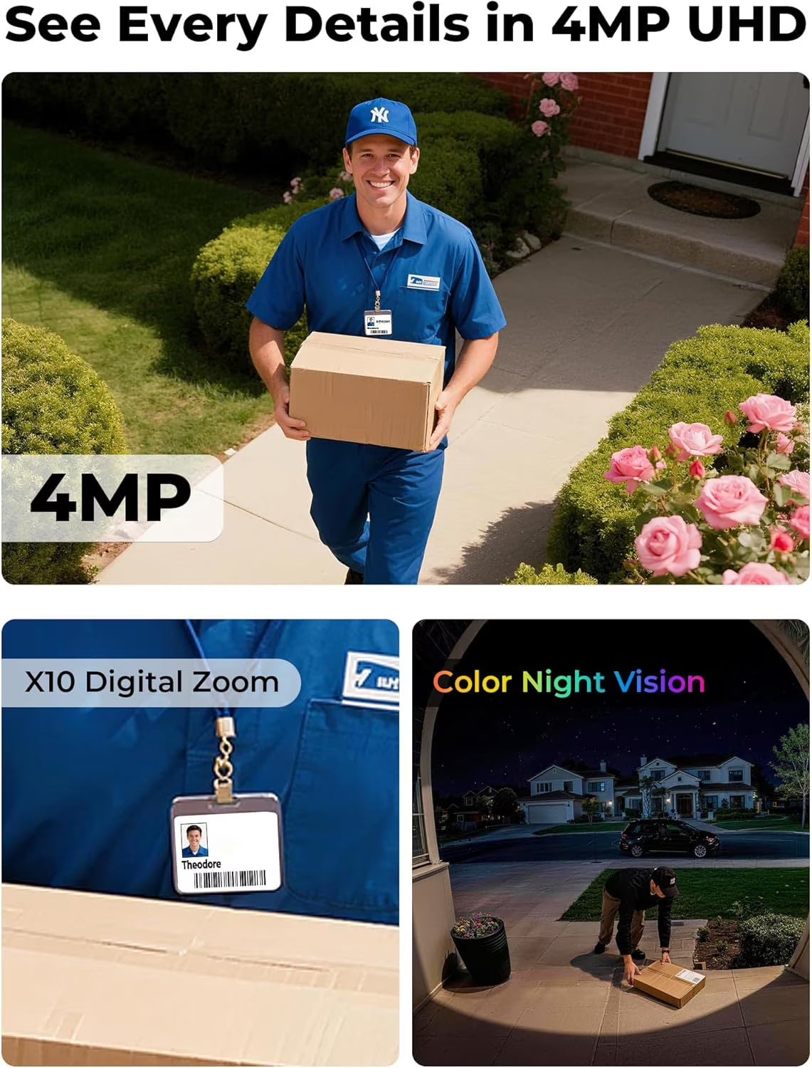 Security Cameras Wireless Outdoor, 5G&2.4G Wifi Cameras for Home Security, No Subscription Needed, 4 Cam-Kit,4Mp Solar Powered Security Cameras System, 360°PTZ,128GB Local Storage, Color Night Vision