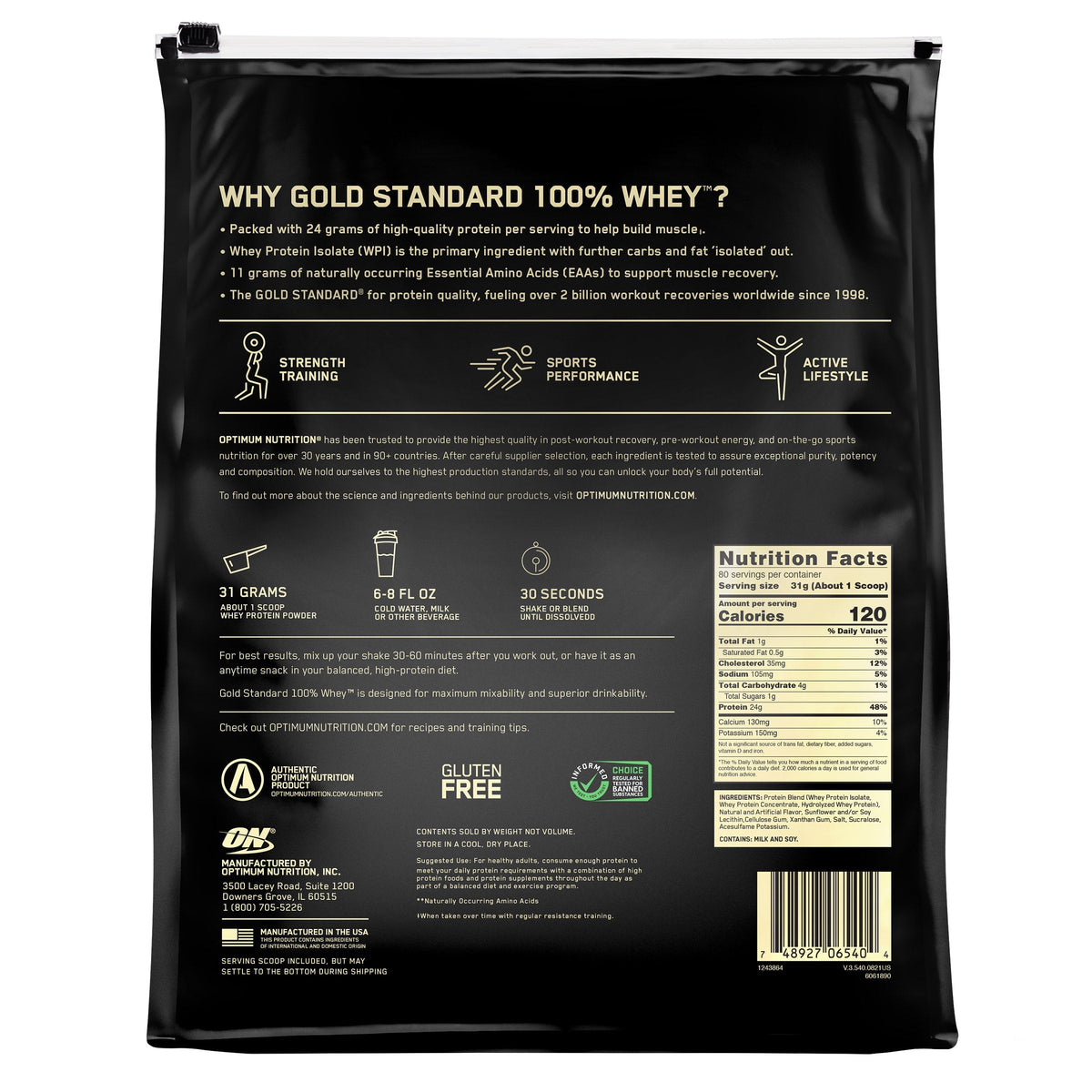 Optimum Nutrition Gold Standard 100% Whey Protein Powder, Vanilla Ice Cream, 5.47 Lbs