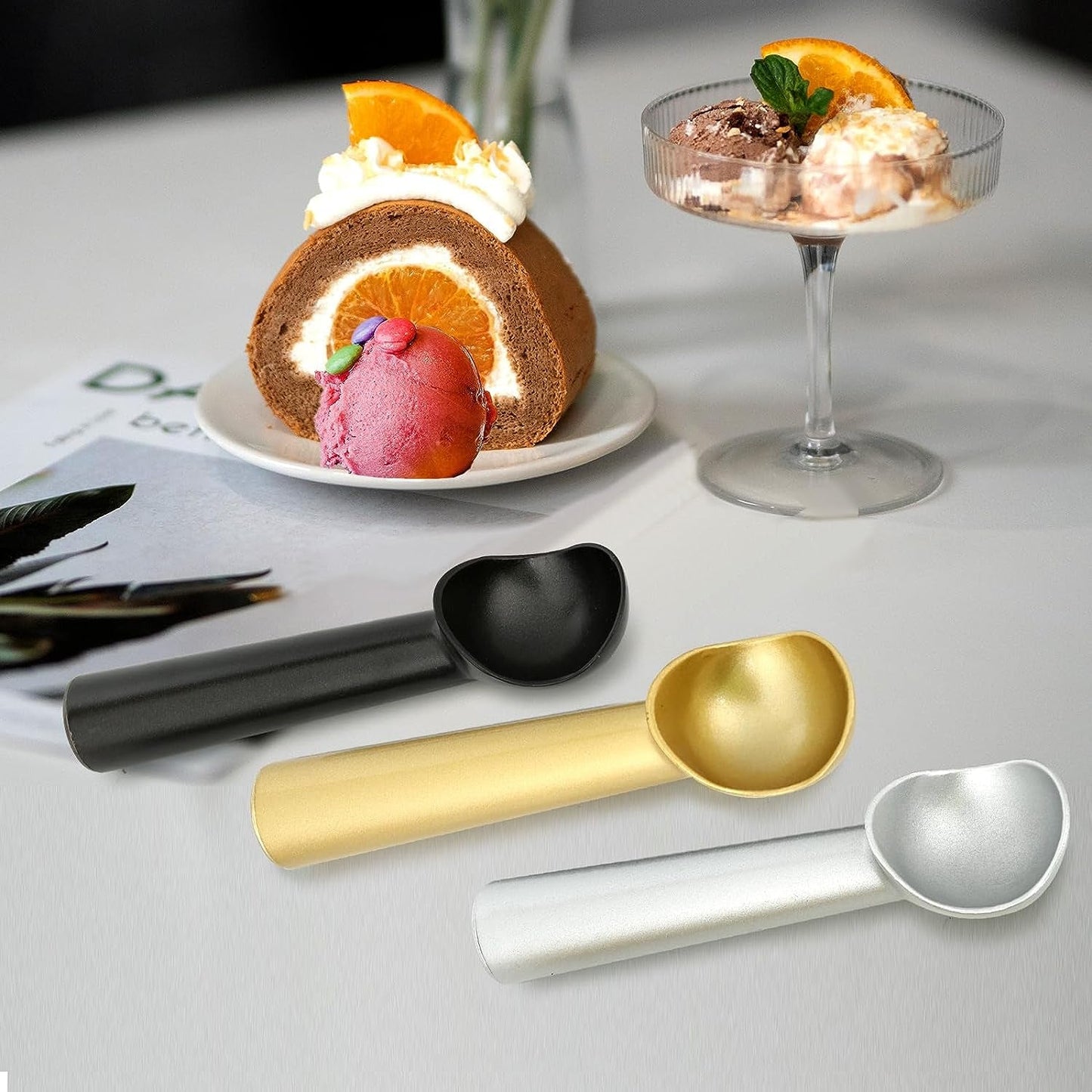 Ice Cream Scoop,7 Inches Nonstick Anti-Freeze One Piece Aluminum Scooper Spoon, Heavy Duty Durable Design, Easy Clean, for Gelato, Cookie Dough, Sorbet, Almond (Silver)