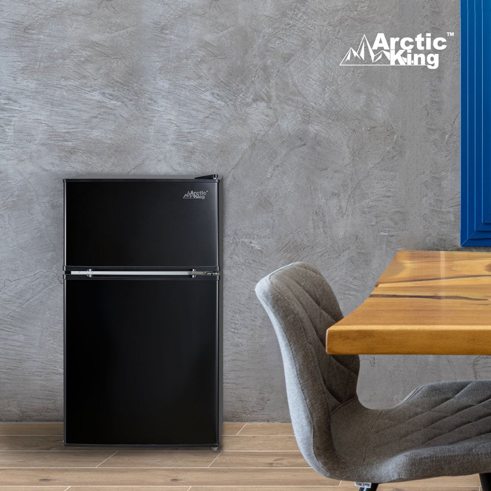 3.2 Cu Ft Two Door Mini Fridge with Freezer, Black, E-Star, ARM32D5ABB