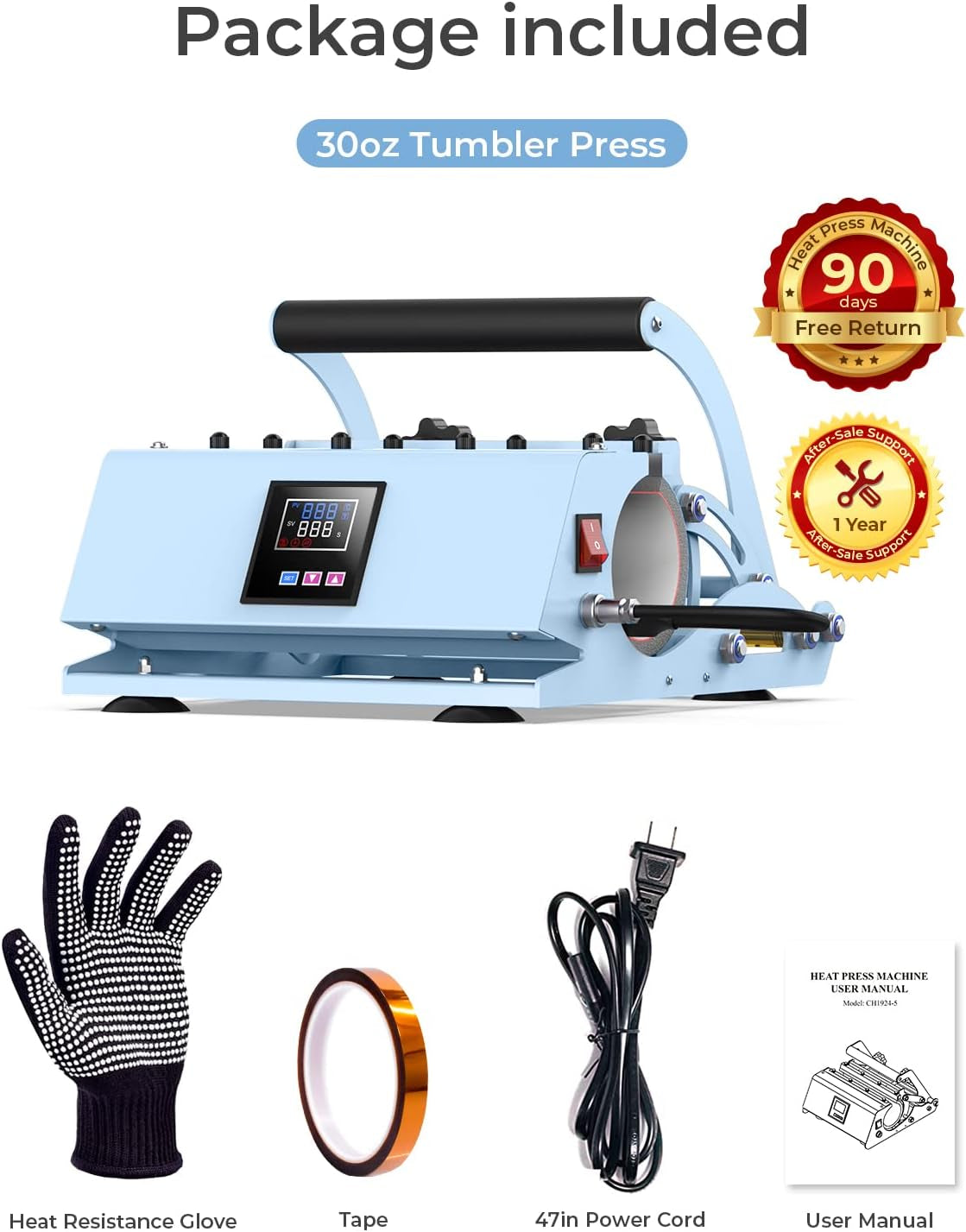 Pro 30 OZ Tumbler Heat Press Machine, Mug Press for 11 OZ 15 OZ 16 OZ 20 OZ 30 OZ Straight Skinny Sublimation Tumblers, Cup Heat Press DIY Sublimation 30OZ Tumbler Press (Blue)