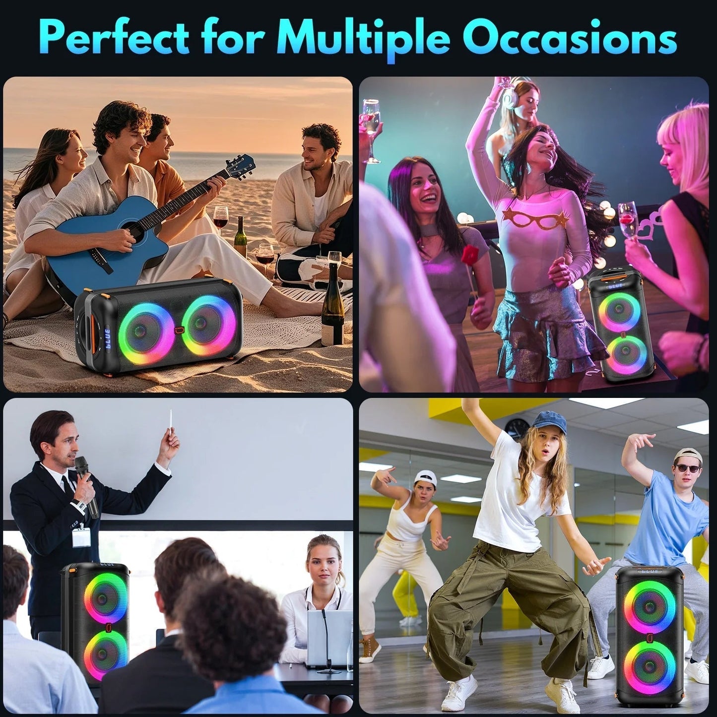 Bluetooth Party Speaker, Dual 6.5'' Subwoofer Loud Portable Speaker with 2 Microphones, T27-T