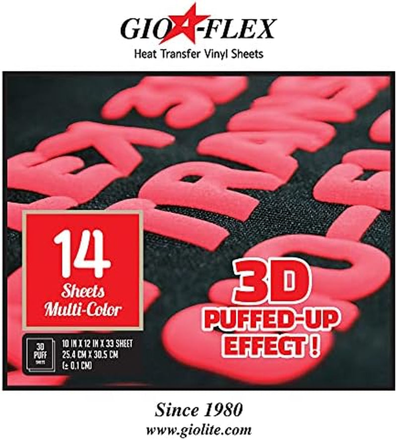 3D Puff Vinyl Heat Transfer 10" X 12" - 14 Sheets Foaming HTV Assorted Colors Bundle/Variety Pack, Adhesive Vinyl, Iron-On Transfer, Heat Press with Cricut Silhouette Cameo