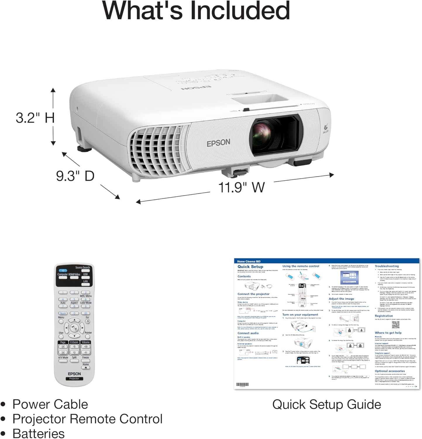 Epson Home Cinema 980 3-Chip 3LCD 1080P Projector 4,000 Lumens Color and White Brightness, Streaming/Gaming/ Media Room, Built-In Speaker, Auto Picture Skew, 16000:1 Contrast, 2 HDMI Ports