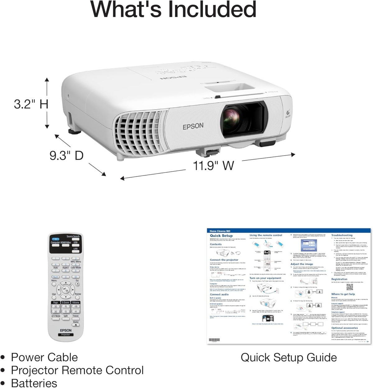 Epson Home Cinema 980 3-Chip 3LCD 1080P Projector 4,000 Lumens Color and White Brightness, Streaming/Gaming/ Media Room, Built-In Speaker, Auto Picture Skew, 16000:1 Contrast, 2 HDMI Ports