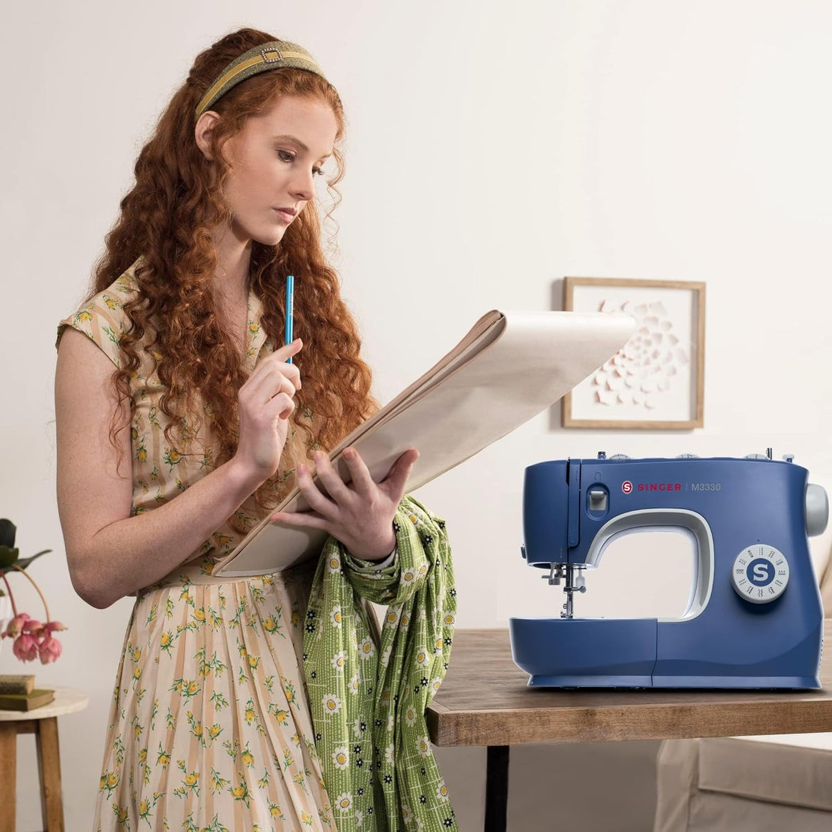 SINGER® M3330 Navy Blue Sewing Machine with Accessories, Beginner-Friendly | 23 Stitches Deliver 97 Applications, 1-Step Buttonhole, Free Arm, Decorative Stitches, for Crafts, Garments, Home Décor