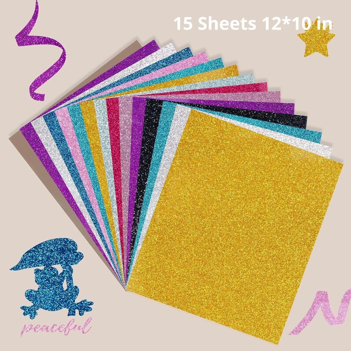Glitter Heat Transfer Vinyl Bundle - 15 Pack 12" X 10" HTV Sheets Glitter HTV Vinyl for T-Shirts, Glitter Iron on Vinyl Compatible with Cricut Cutting Machine - Easy to Cut & Weed