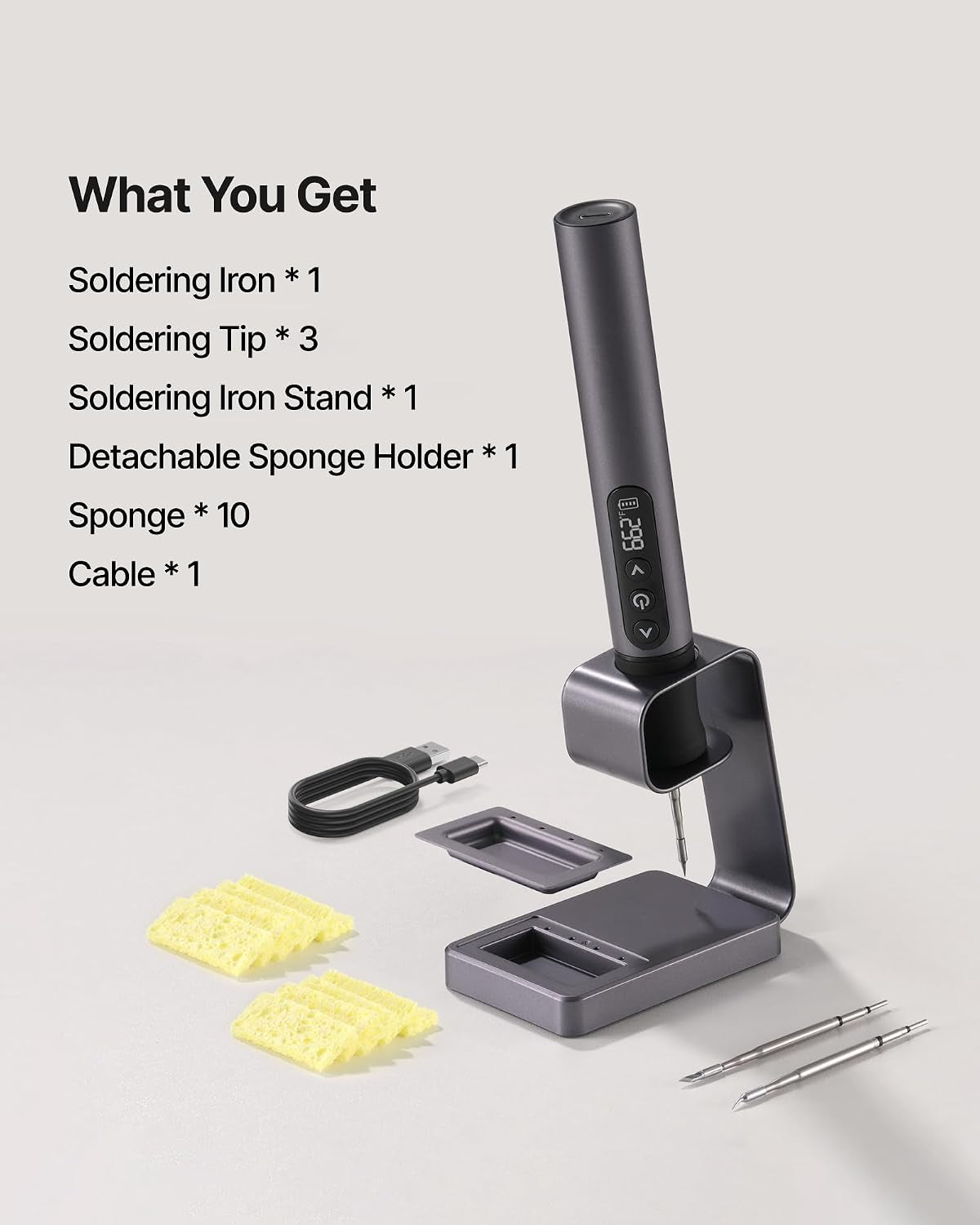 Xtool Selected Cordless Soldering Iron Kit, Portable Soldering Iron with LED Display, 7S Fast Heat-Up, 392-842F Adjustable Temp, 3 C210 Soldering Iron Tips, USB-C Wireless Soldering Pen for Work