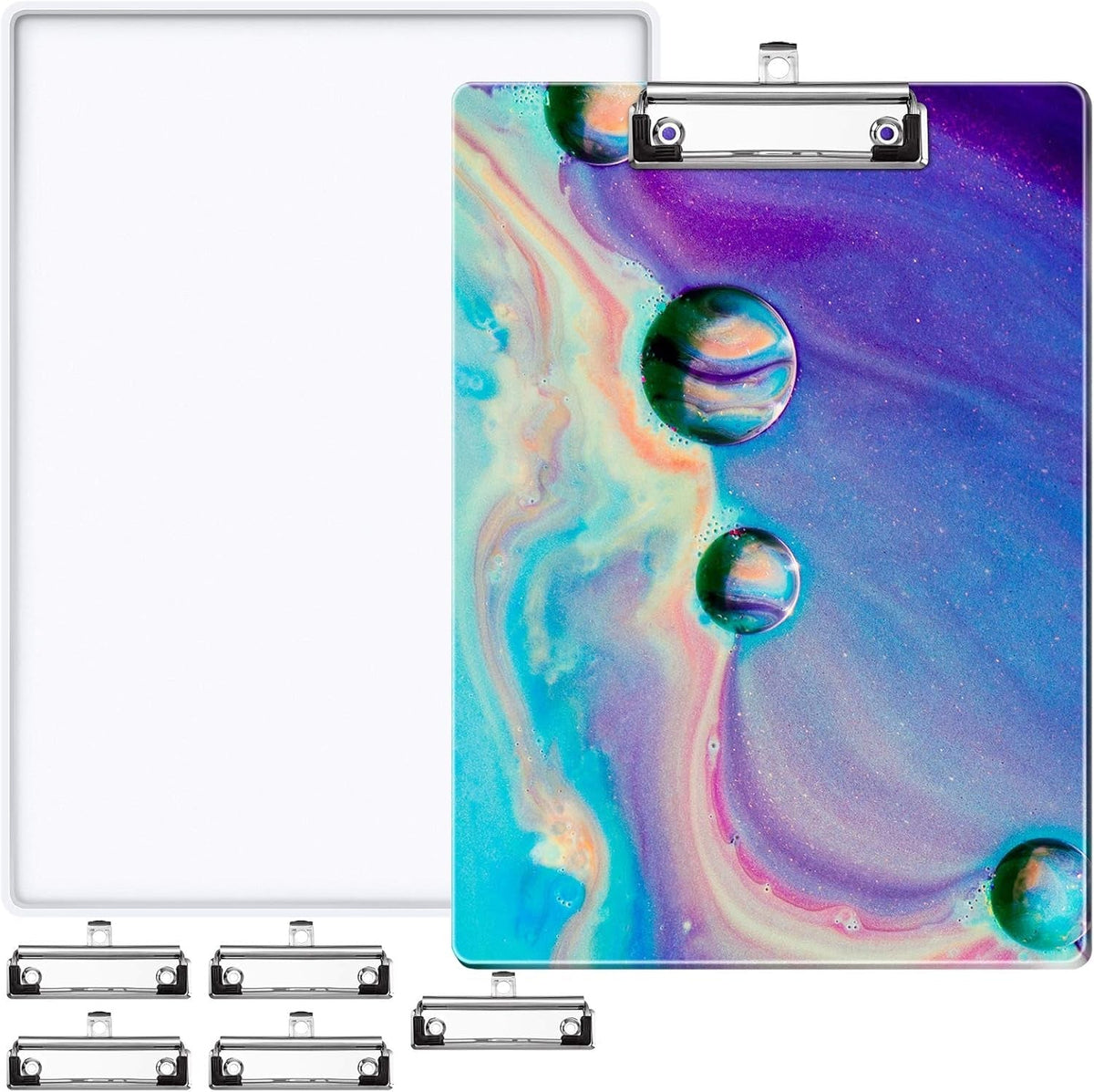 A4 Letter Size Clipboard Epoxy Resin DIY Casting Soft Silicone Molds + 5 Stainless Steel Low-Profile Clips, Retractable Hanging Hole Write Pad Draw Board Document Holder School Office Business