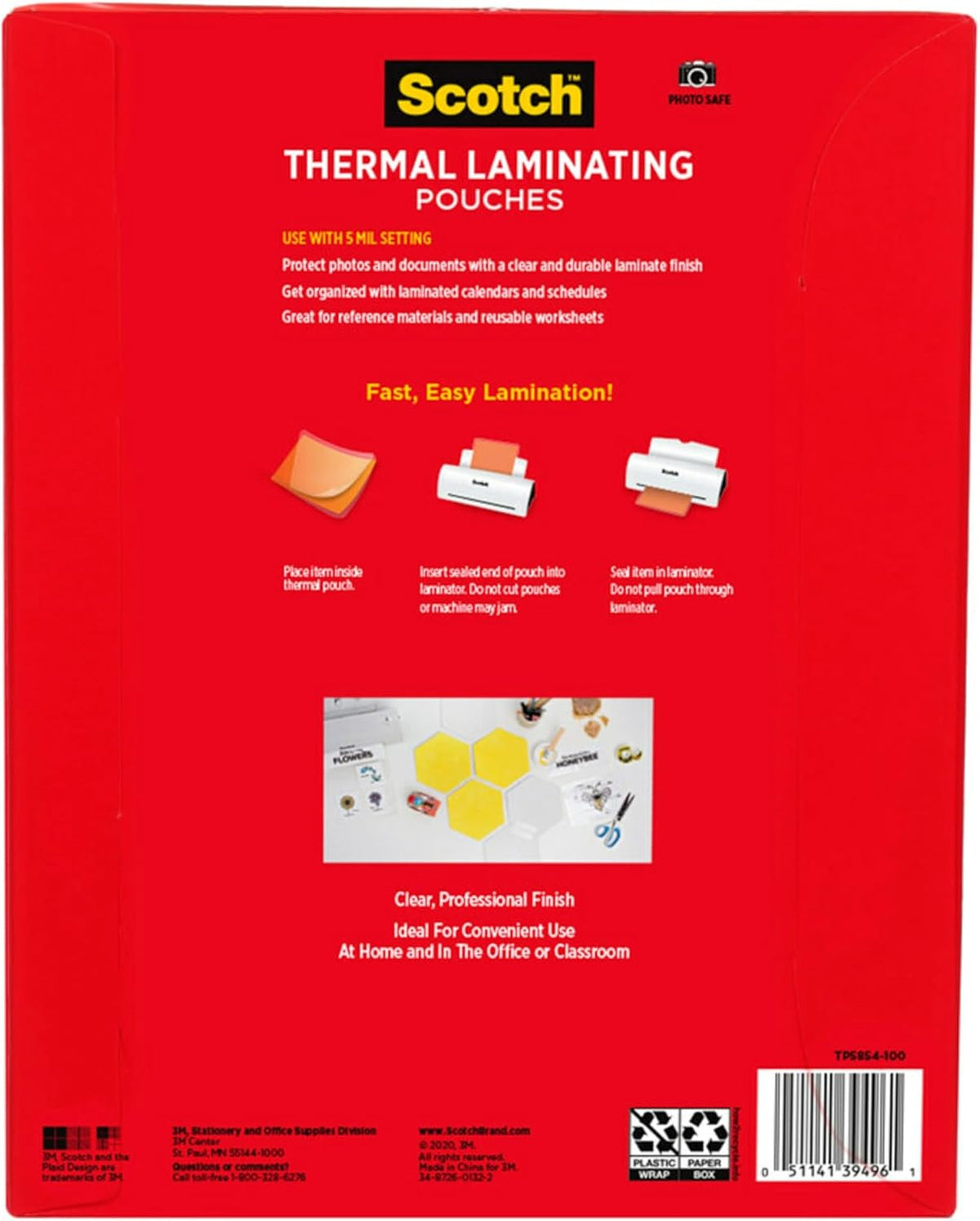 Scotch Thermal Laminating Pouches, 100 Count, Clear, 5 Mil.