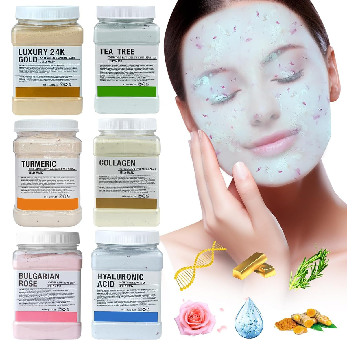 Jelly Mask for Facials Professional, Hydrating & Moisturizing Peel-Off Natural Gel Face Mask Skincare, Professional Spa Use Jelly Face Masks, Deep Hydration & Glow 23 Fl Oz (6 Pack)