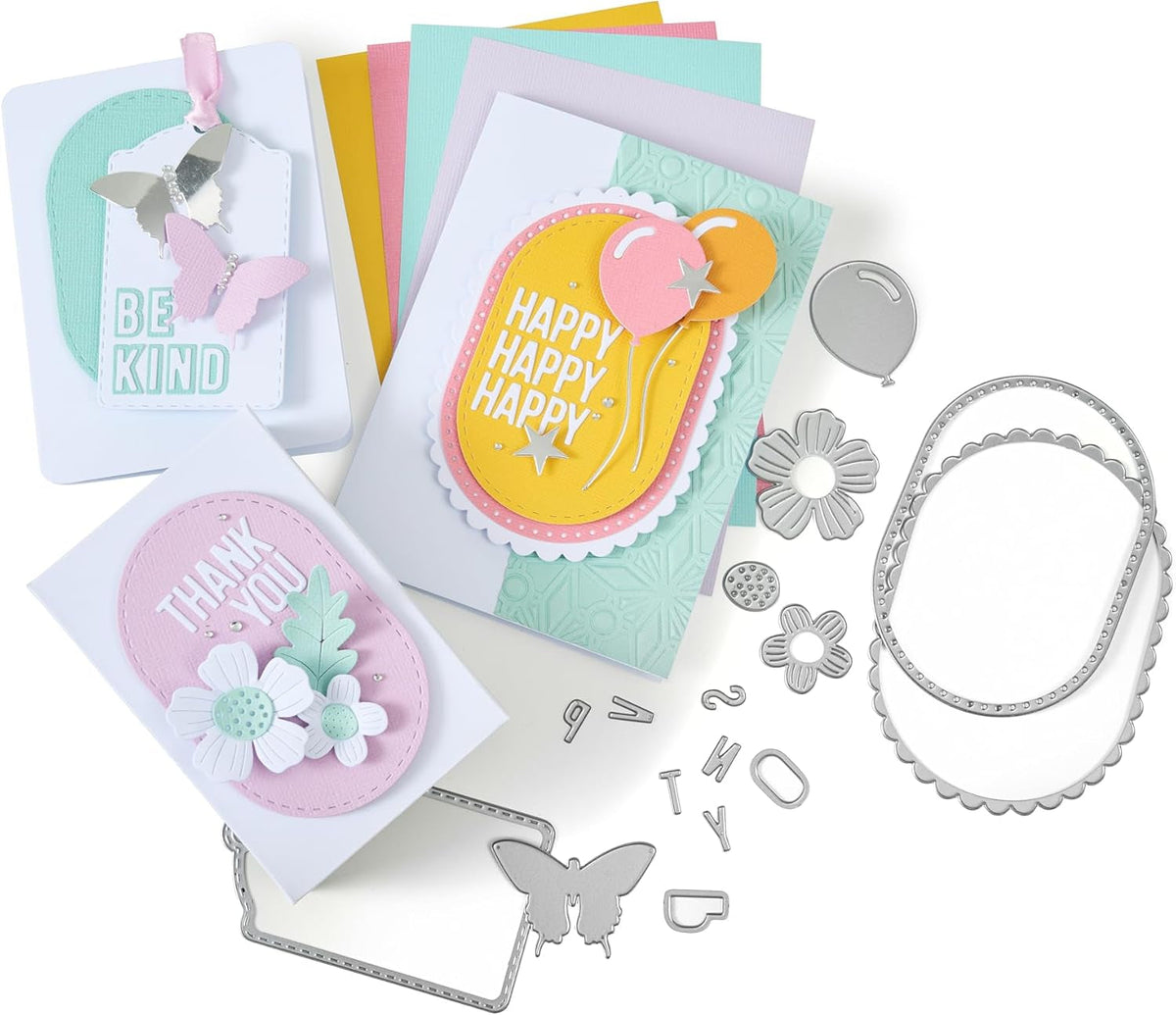 Sizzix Big Shot Machine with Starter Kit, 6" Die-Cutting and Embossing Machine with Cutting Dies, Embossing Folder and Cardstock