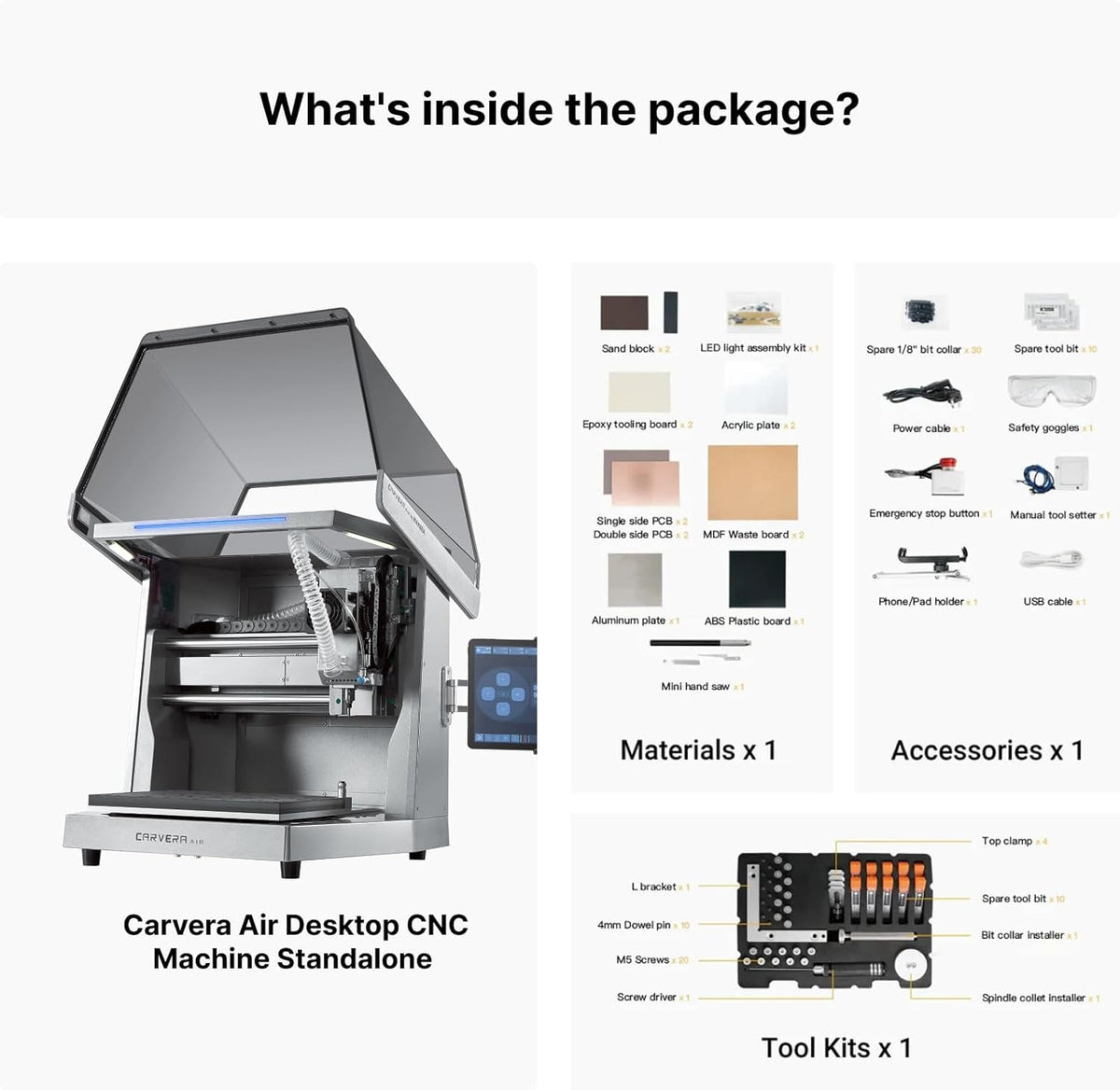 Carvera Air Desktop CNC Machine with Makera CAM, Enclosed Mini CNC Mill with Quick Tool Changer, Auto Probing, Closed-Loop Stepper Motor, High Precision 3 Axis for DIY Makers Workshops Metal Wood PCB
