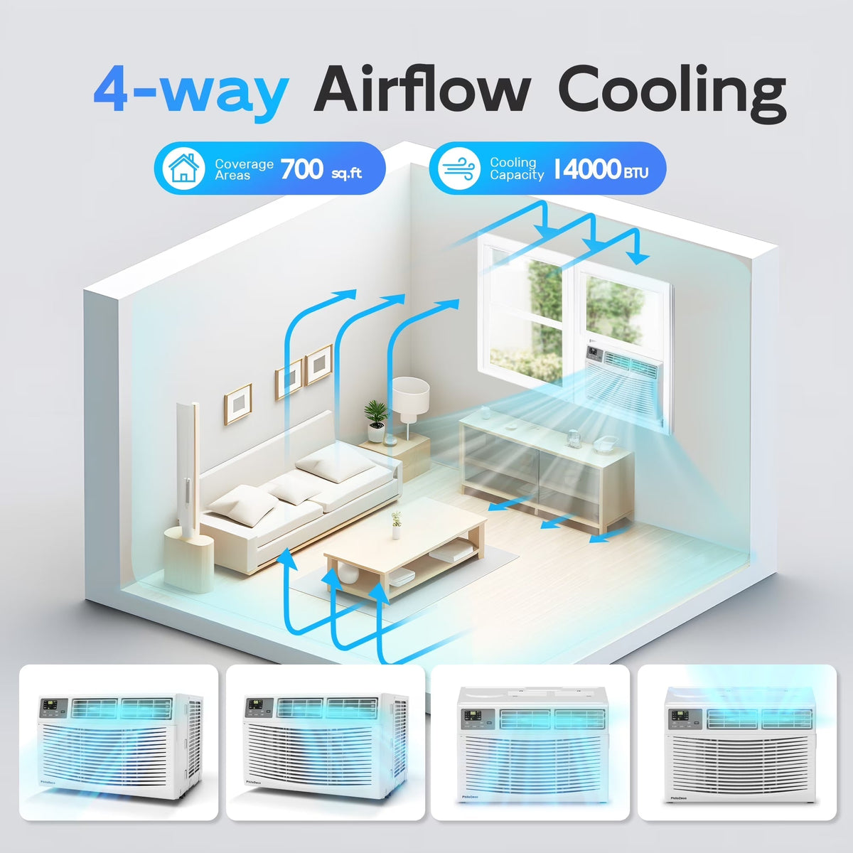14000 BTU Window Air Conditioner 700 Sq Ft. Ac Units Intelligent , LED Diswplay Screen, with Remote Control, Can Be Used as a Dehumidifier/Fan, Operates Quietly, Energy-Saving. 24 Timer