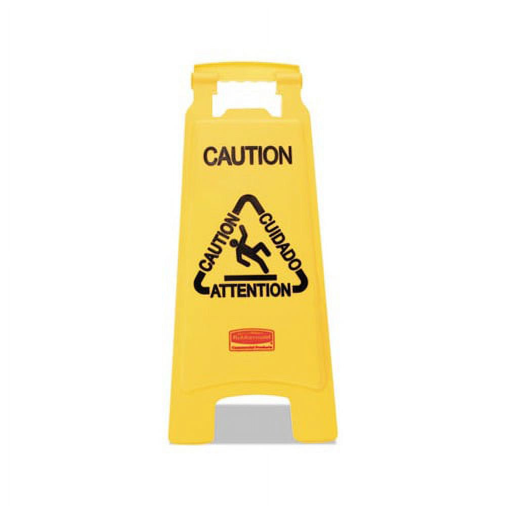 Collapsible Multilingual "Caution" Industrial Sign for Office/Restroom/Restaurant/School/Business/Hospital/Distribution Facility, 2-Sided, 26 Inch, Yellow (FG611200YEL)