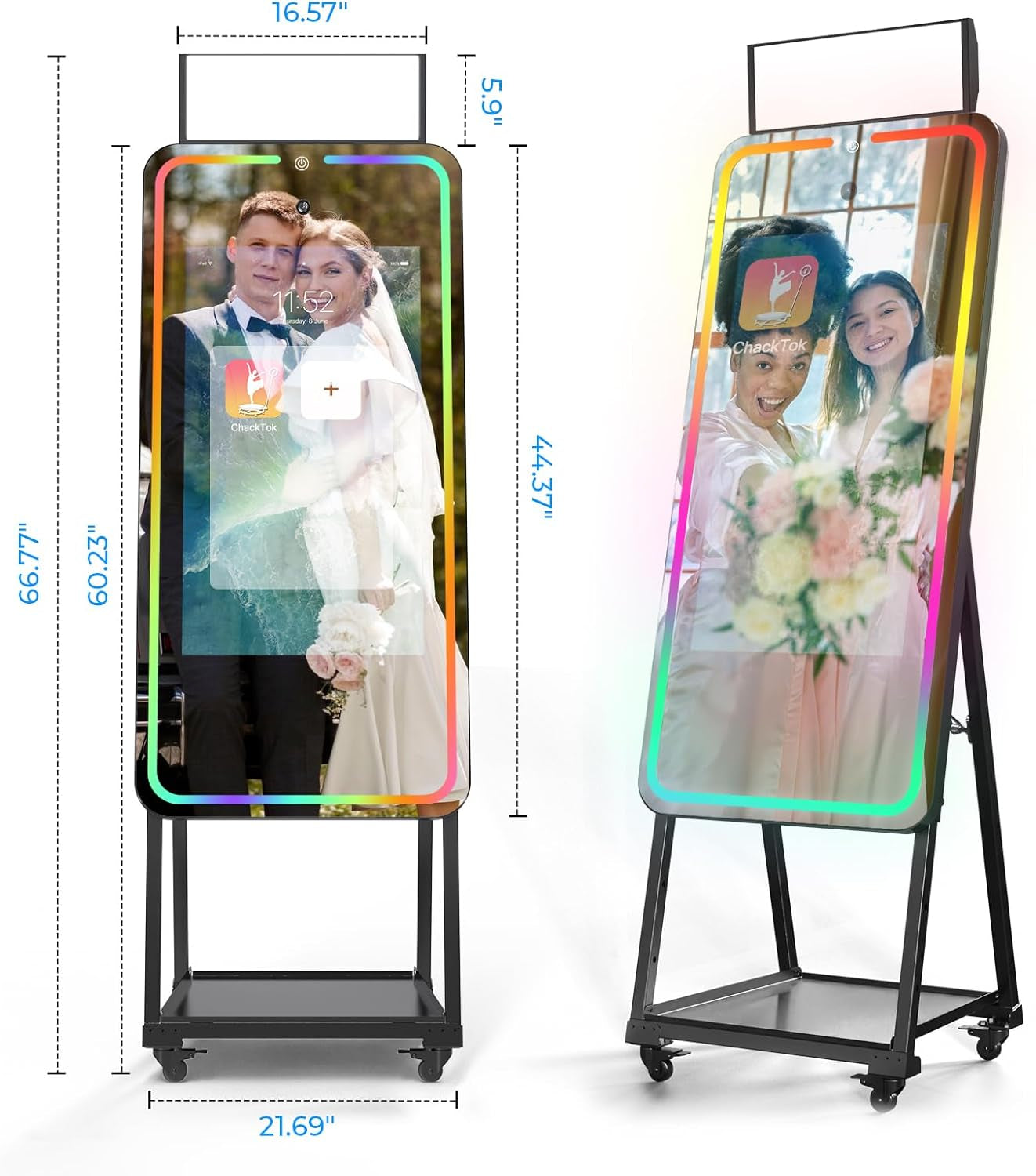 MWE Magic Mirror Photo Booth Machine Touch Screen with Printer,12Mp 4K HD Camera,Rgb Surround Light Music Sync,Professional Photography Light,Dual System,Software APP Remote Control (47In)